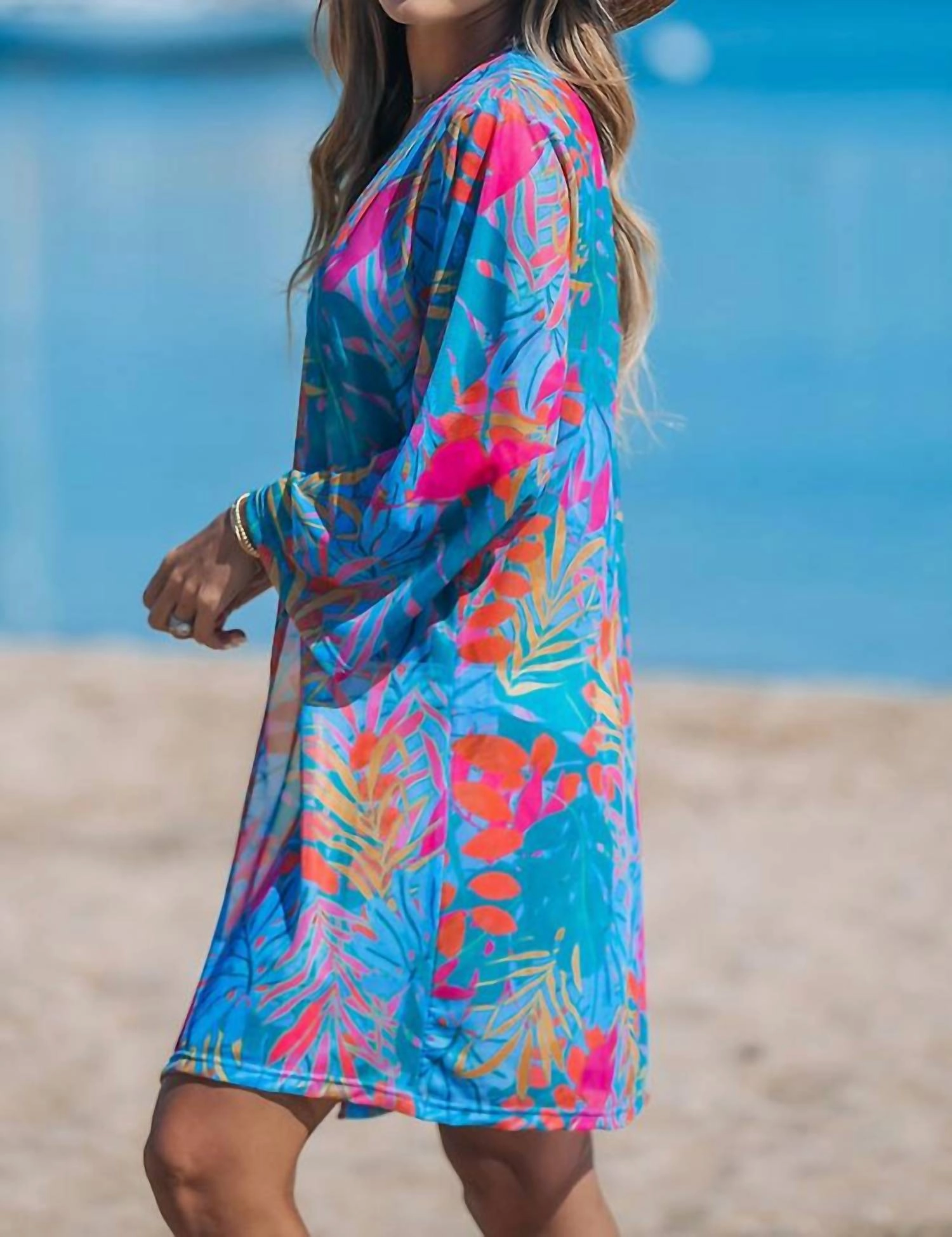 Tropical Print Open Kimono In Multi