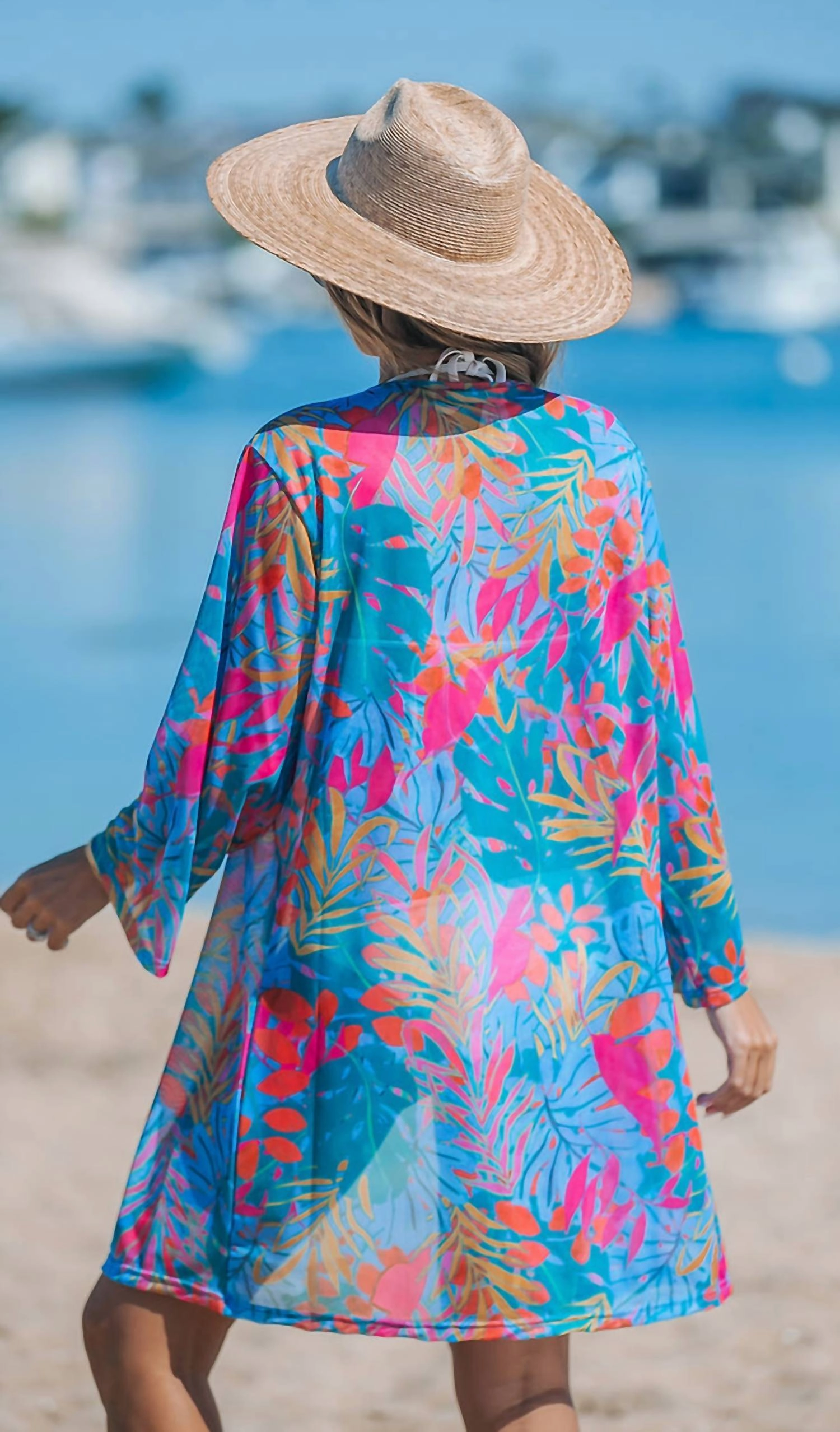 Tropical Print Open Kimono In Multi