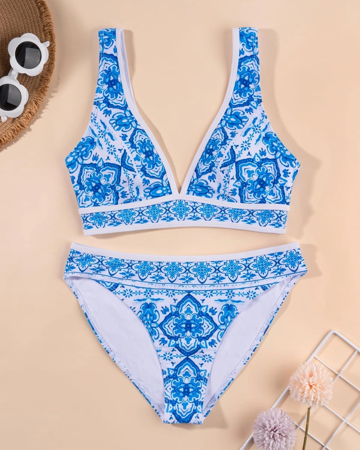 Two Piece Bathing Suit for Women Tummy Control Swimsuits High Waisted Bestselling Bikini Sets Floral Push Up Top