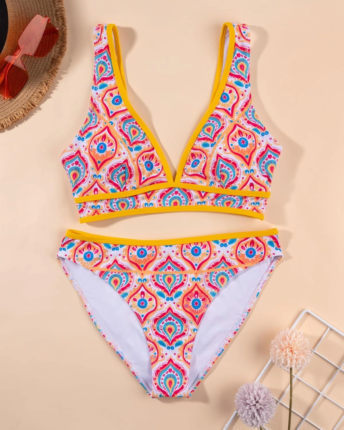 Two Piece Bathing Suit for Women Tummy Control Swimsuits High Waisted Bestselling Bikini Sets Floral Push Up Top