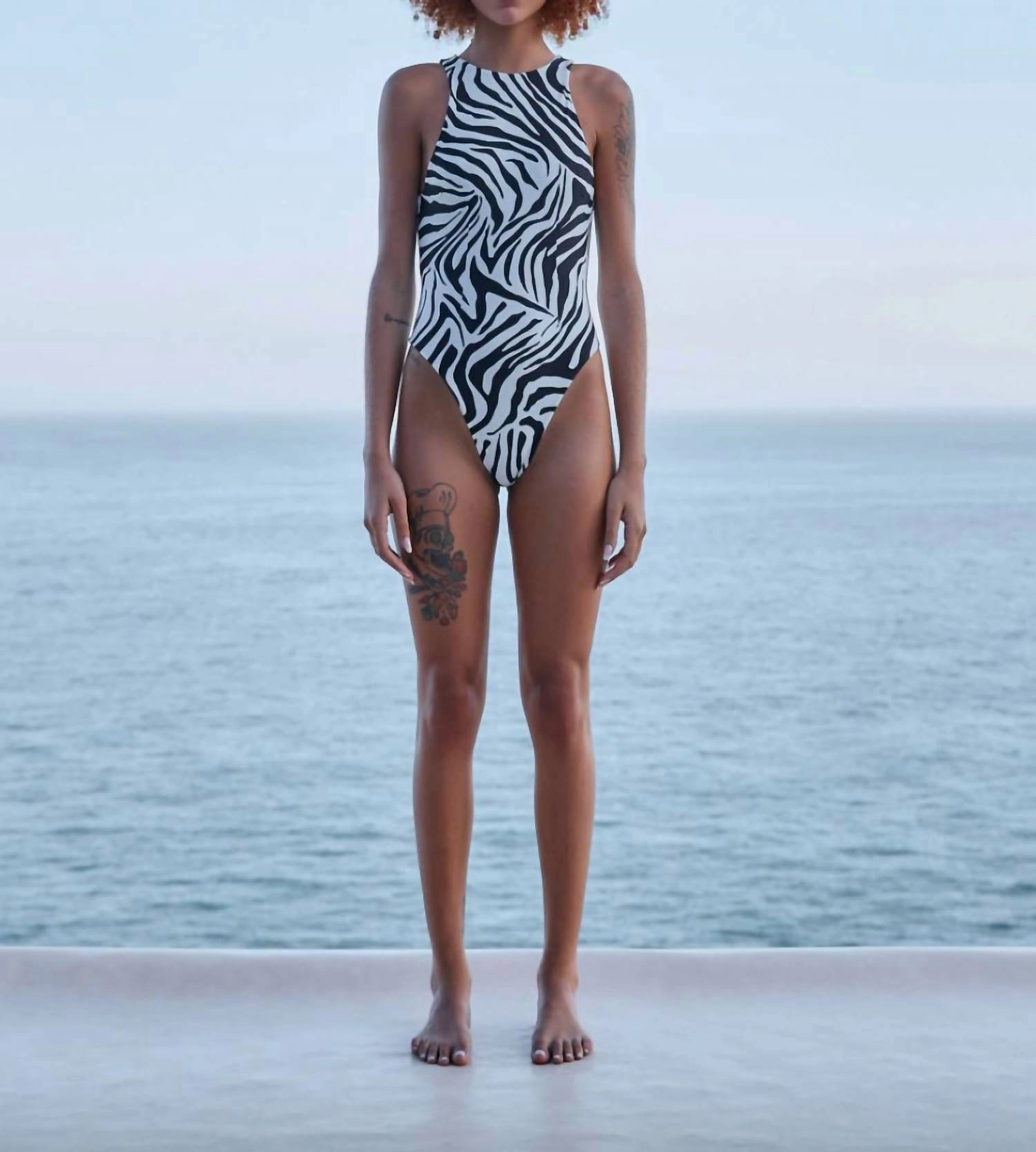 Twy Swimsuit In Bw Zebra