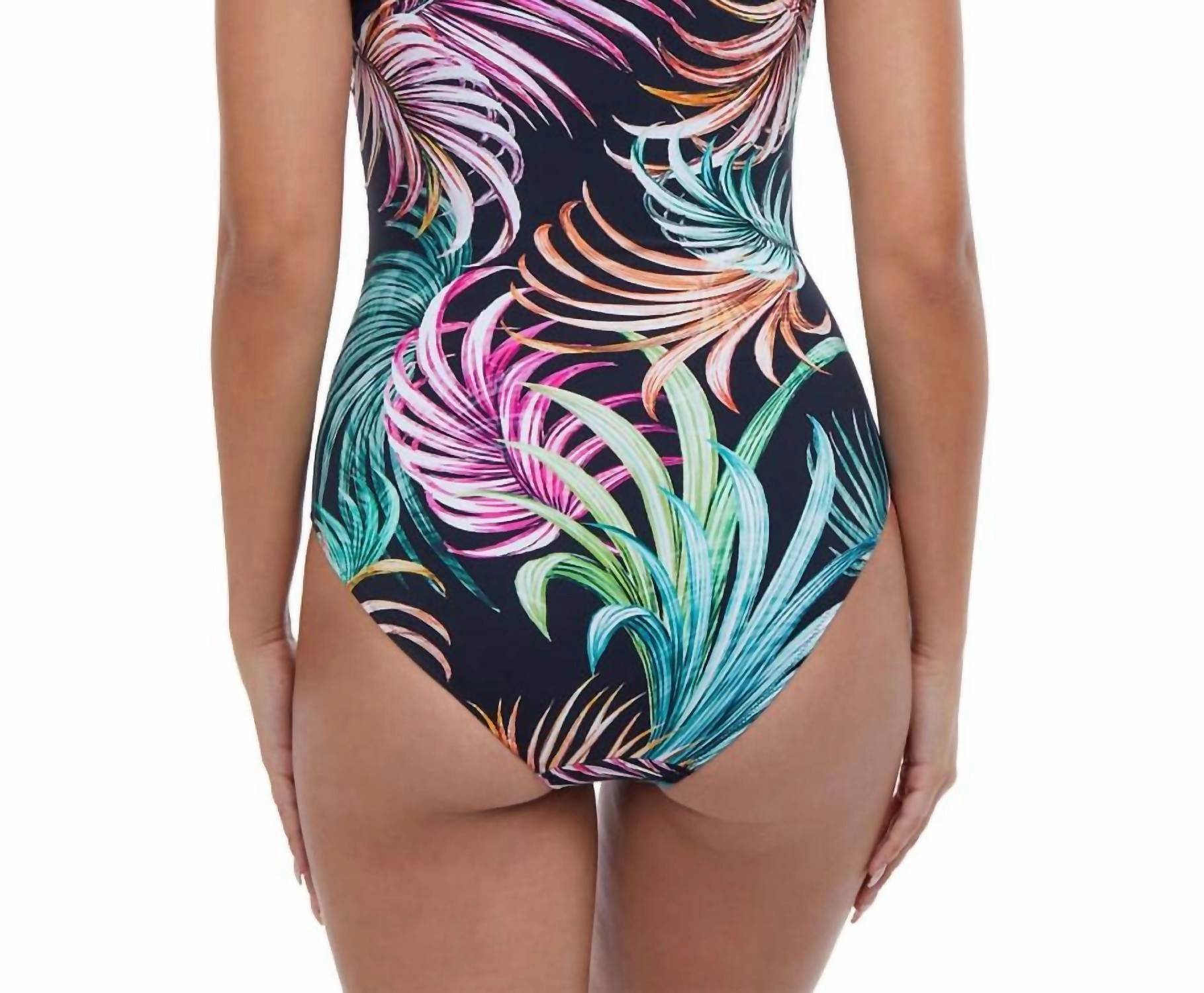 Underwire D-Cup Wide Strap One Piece Swimsuit In Tropico Black