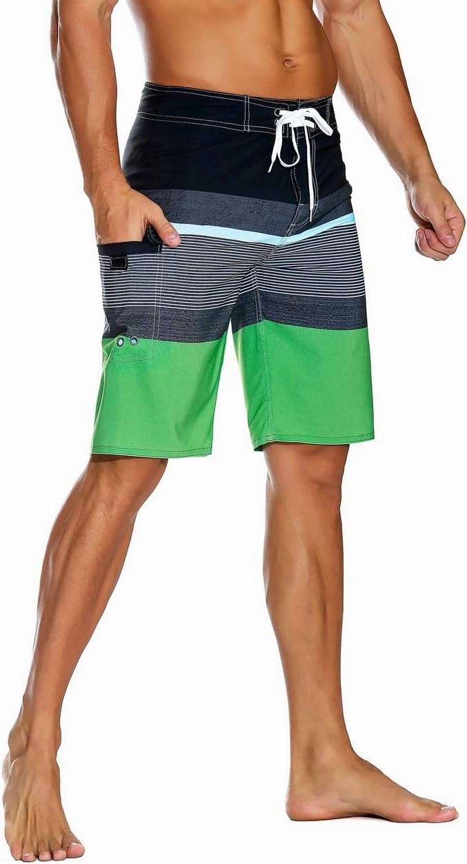 unitop Men's Bathing Board Trunks Beach Shorts Holiday Hawaiian Colorful Striped