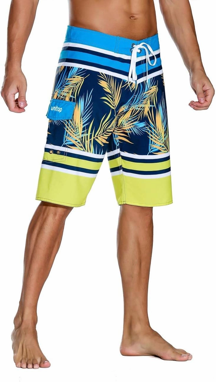 unitop Men's Bathing Board Trunks Beach Shorts Holiday Hawaiian Colorful Striped