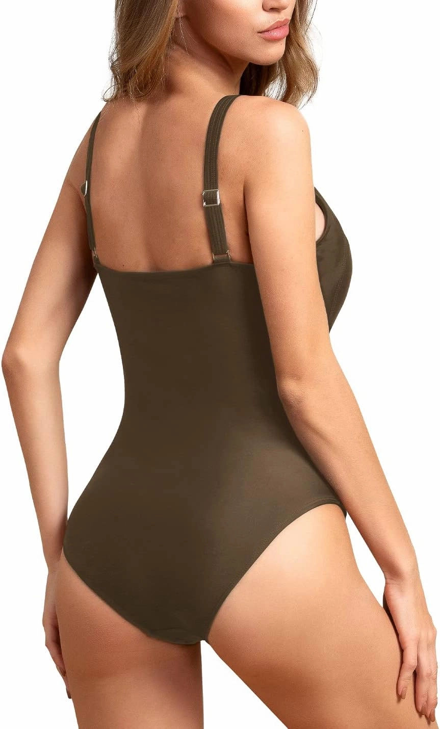 Upopby Women's Vintage Padded Push up One Piece Swimsuits Tummy Control Bathing Suits Plus Size Swimwear