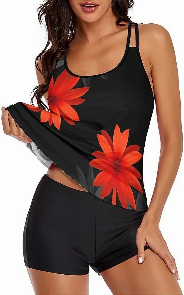 Urchics Womens 2025 Tankini Swimsuits Tummy Control Flowy Swimwear Two Piece Bathing Suits Swim Tank Top with Boyshorts