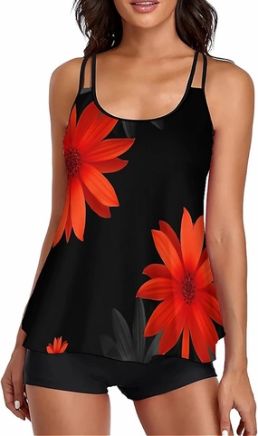 Urchics Womens 2025 Tankini Swimsuits Tummy Control Flowy Swimwear Two Piece Bathing Suits Swim Tank Top with Boyshorts