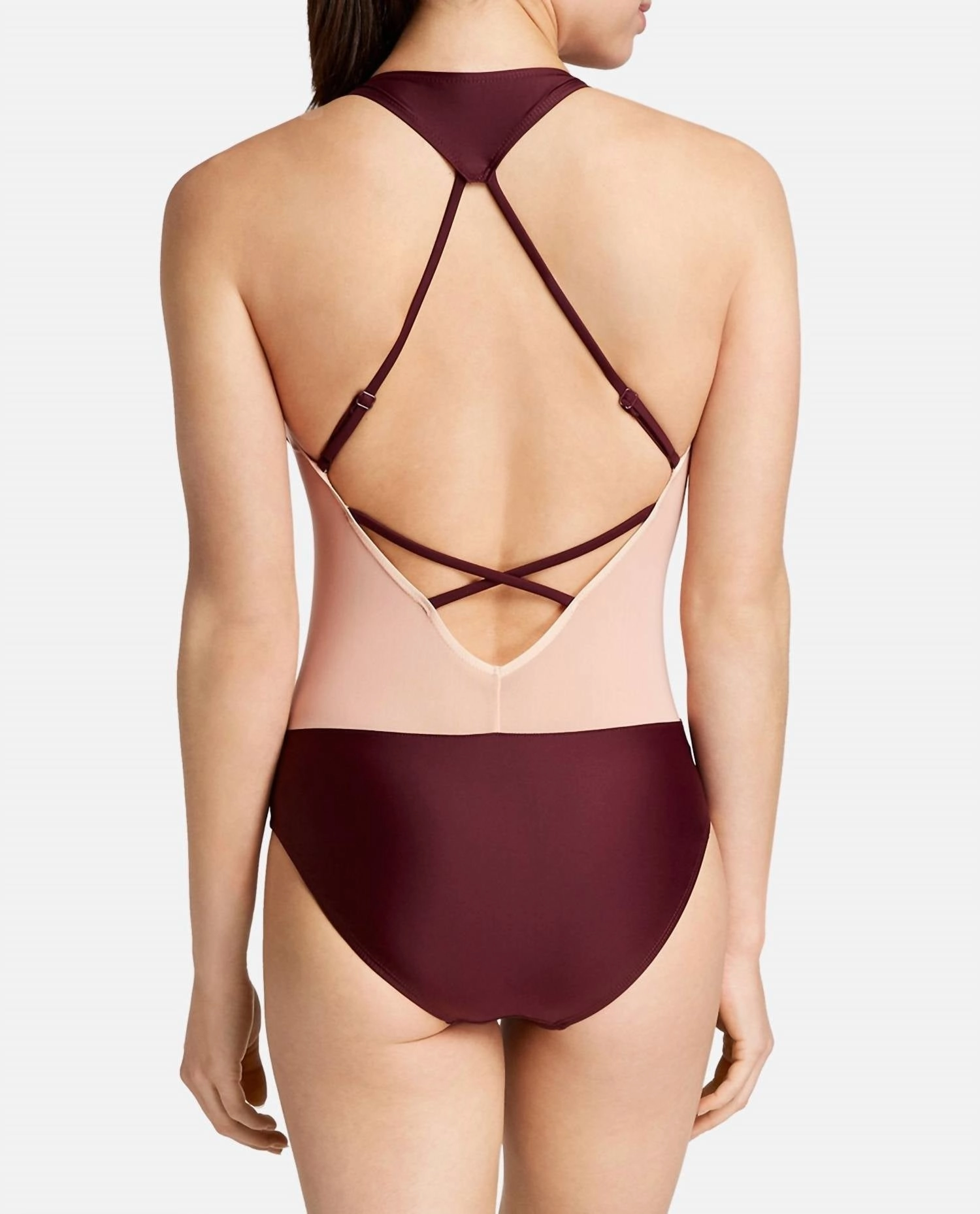 V-Neck Racerback Mesh Leotard One Piece In Fig