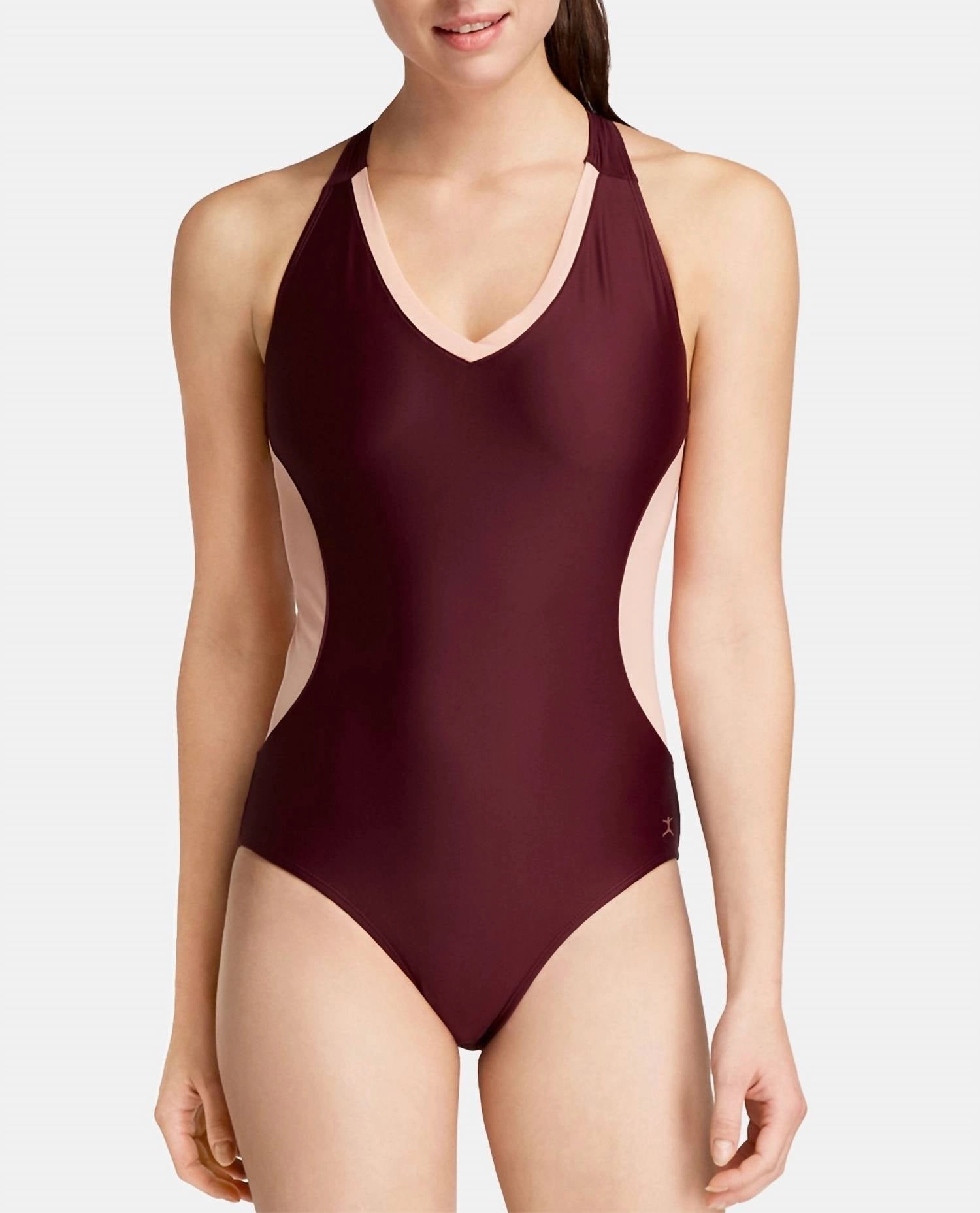 V-Neck Racerback Mesh Leotard One Piece In Fig