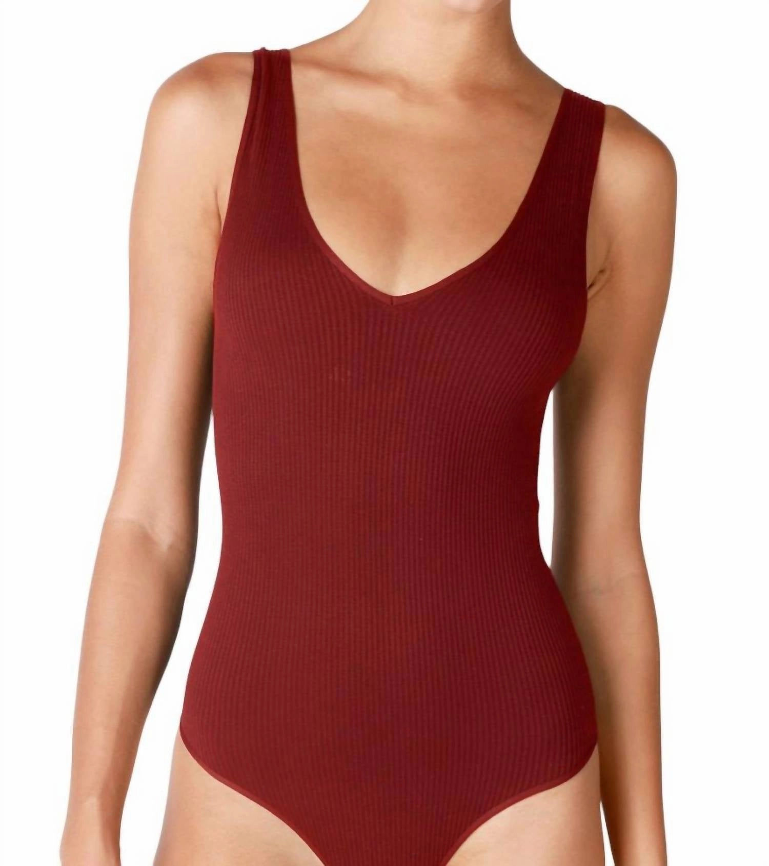 V Neck Tank Bodysuit In Sundried Tomato