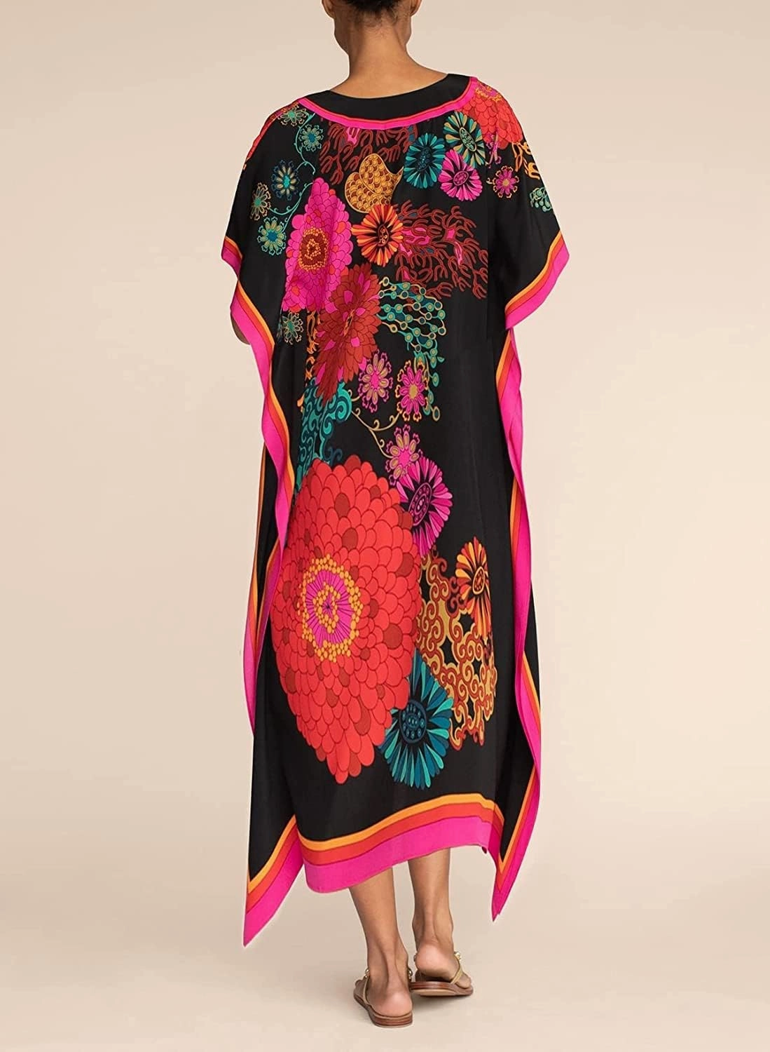 Venasha Womens Caftan Floral Print Kaftan Dress Short Sleeve Swimsuit Cover up Loungewear for Summer