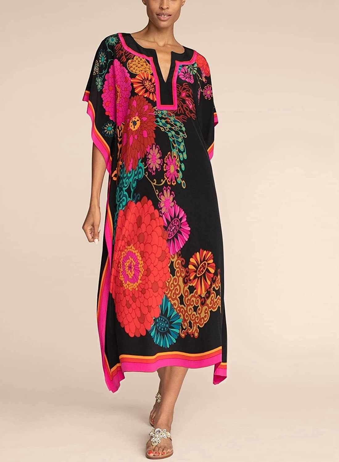 Venasha Womens Caftan Floral Print Kaftan Dress Short Sleeve Swimsuit Cover up Loungewear for Summer