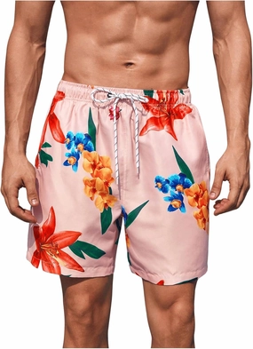 Verdusa Men's Colorblock Elastic Drawstring Waist Swim Trunks Summer Beach Board Shorts with Pockets