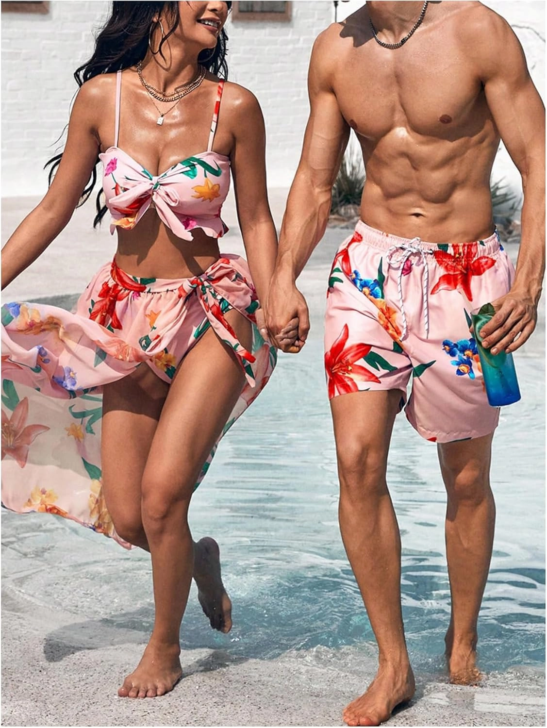 Verdusa Men's Colorblock Elastic Drawstring Waist Swim Trunks Summer Beach Board Shorts with Pockets