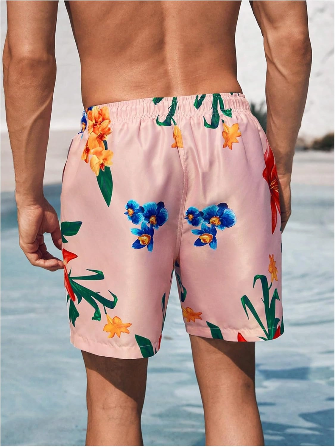 Verdusa Men's Colorblock Elastic Drawstring Waist Swim Trunks Summer Beach Board Shorts with Pockets