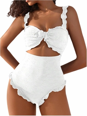 Verdusa Women's Cut Out One Piece Swimsuit Frill Trim Tummy Control Bathing Suit