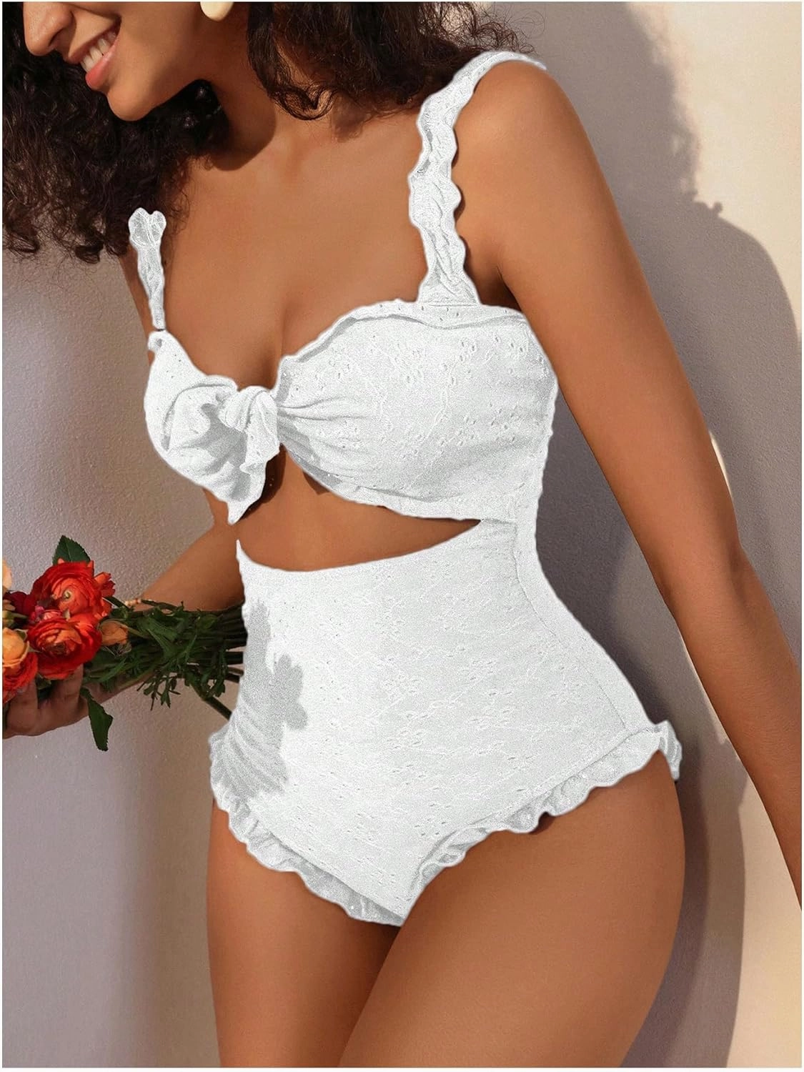 Verdusa Women's Cut Out One Piece Swimsuit Frill Trim Tummy Control Bathing Suit