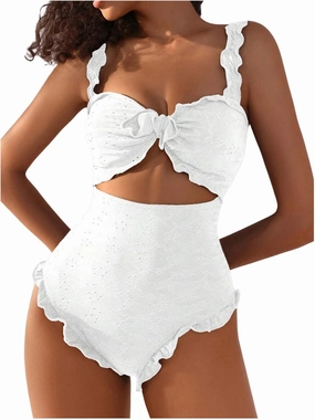 Verdusa Women's Cut Out One Piece Swimsuit Frill Trim Tummy Control Bathing Suit