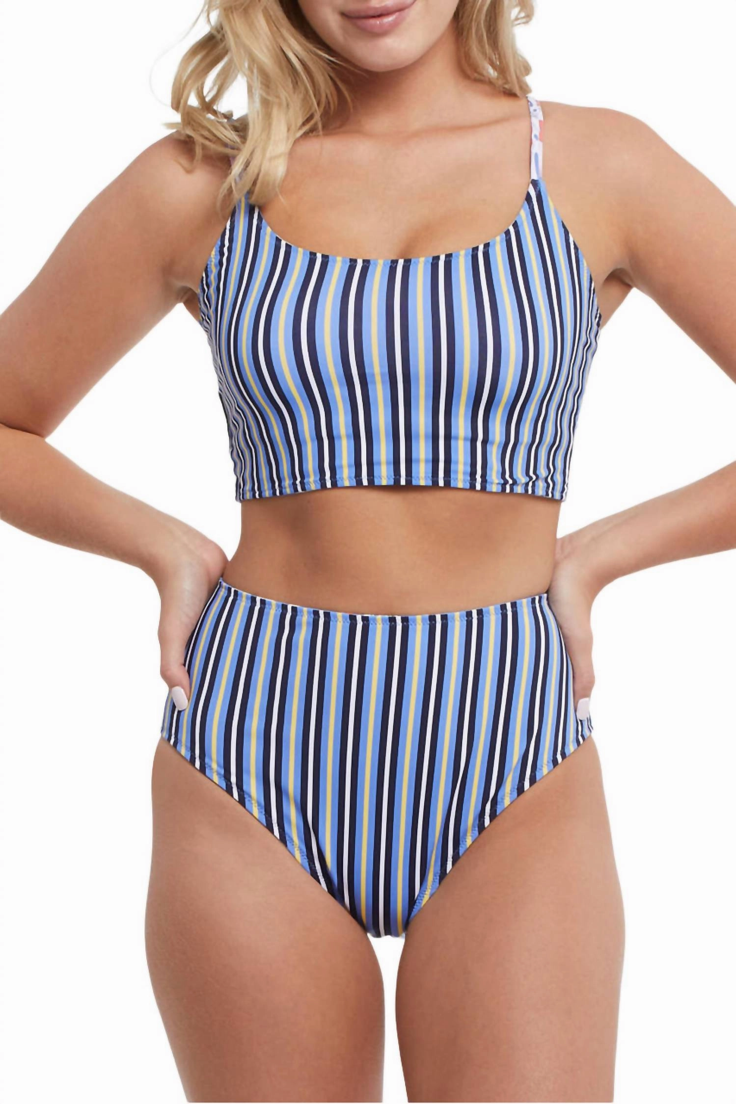 Wave Floral Reversible 2 Piece Swimsuit In Blue/cream