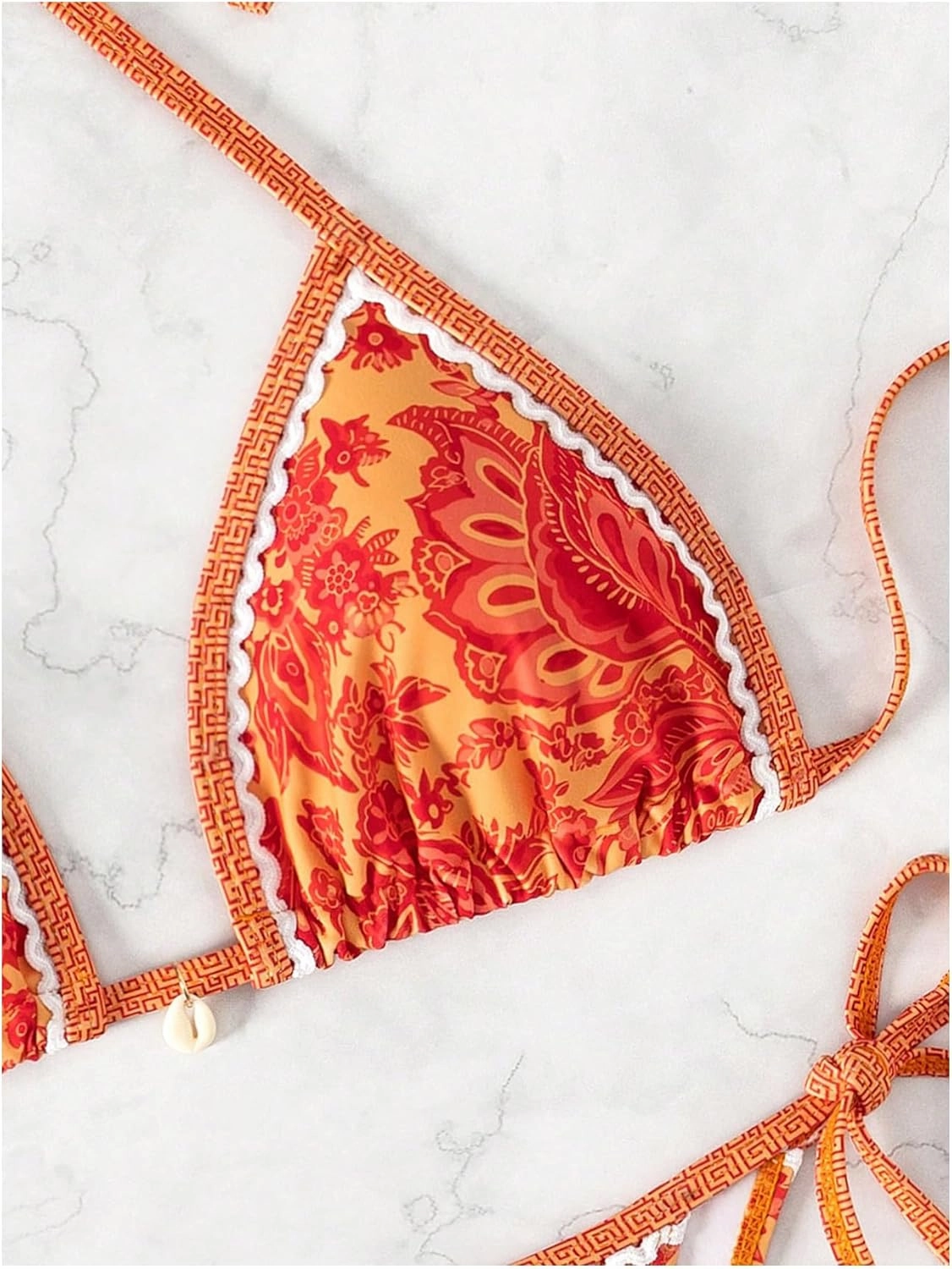 WDIRARA Women's 2 Piece Boho Swimsuits Floral Print Halter String Triangle Bikini Set Beach Bathing Suit