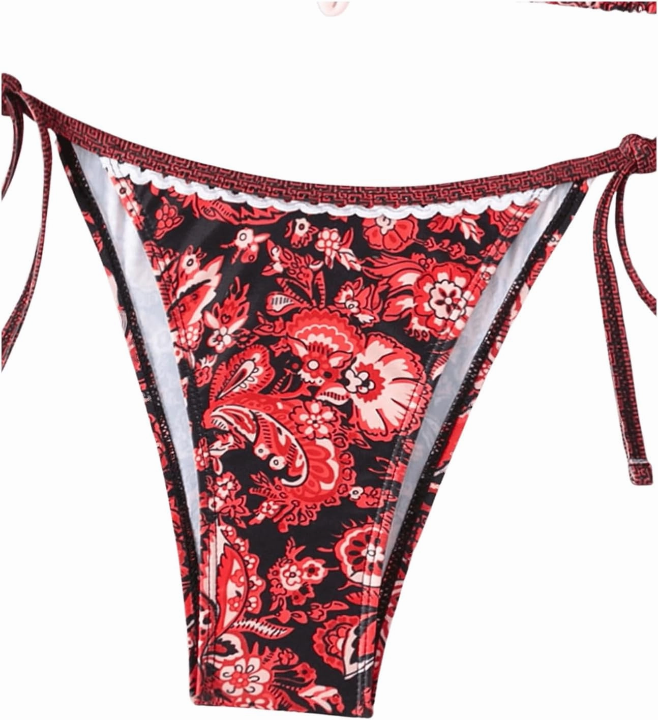 WDIRARA Women's 2 Piece Boho Swimsuits Floral Print Halter String Triangle Bikini Set Beach Bathing Suit