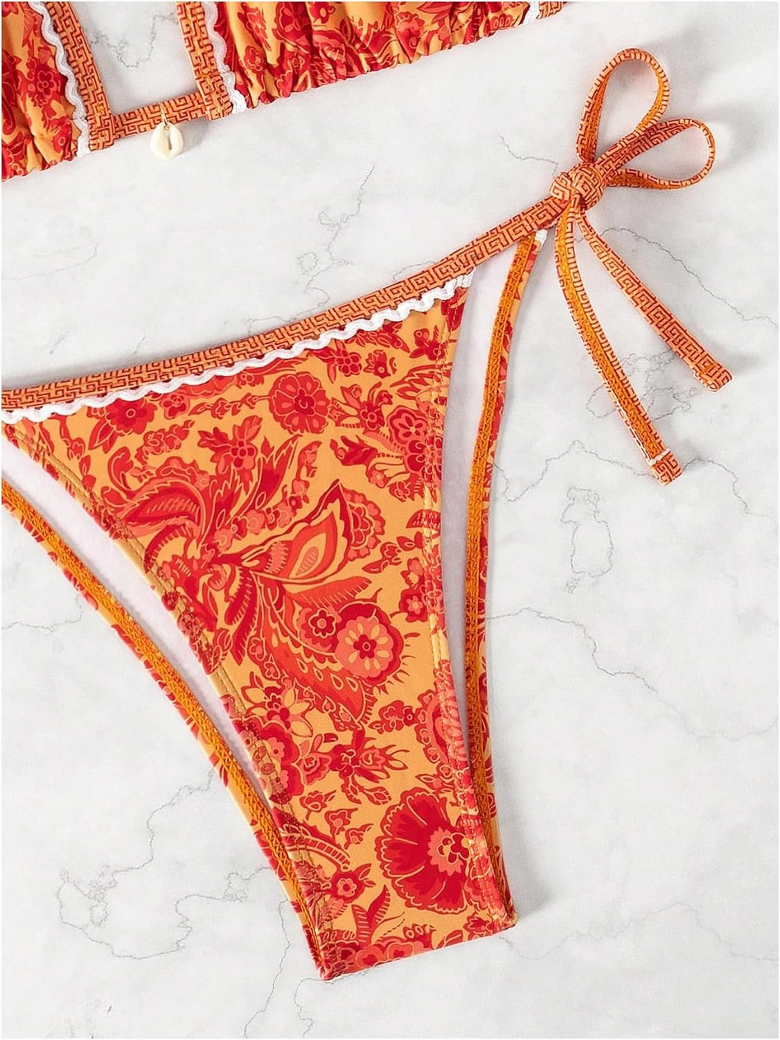 WDIRARA Women's 2 Piece Boho Swimsuits Floral Print Halter String Triangle Bikini Set Beach Bathing Suit