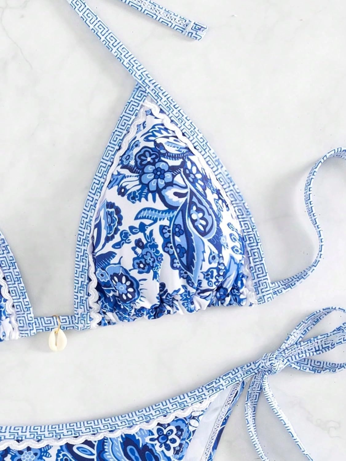 WDIRARA Women's 2 Piece Boho Swimsuits Floral Print Halter String Triangle Bikini Set Beach Bathing Suit