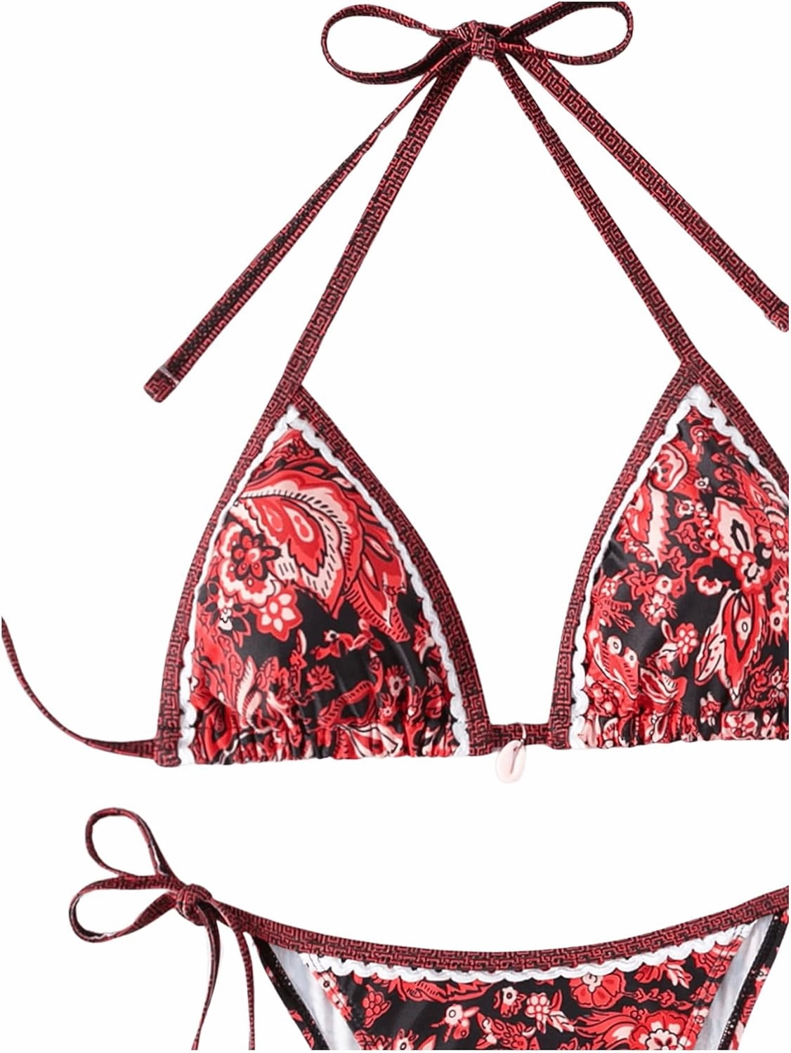 WDIRARA Women's 2 Piece Boho Swimsuits Floral Print Halter String Triangle Bikini Set Beach Bathing Suit