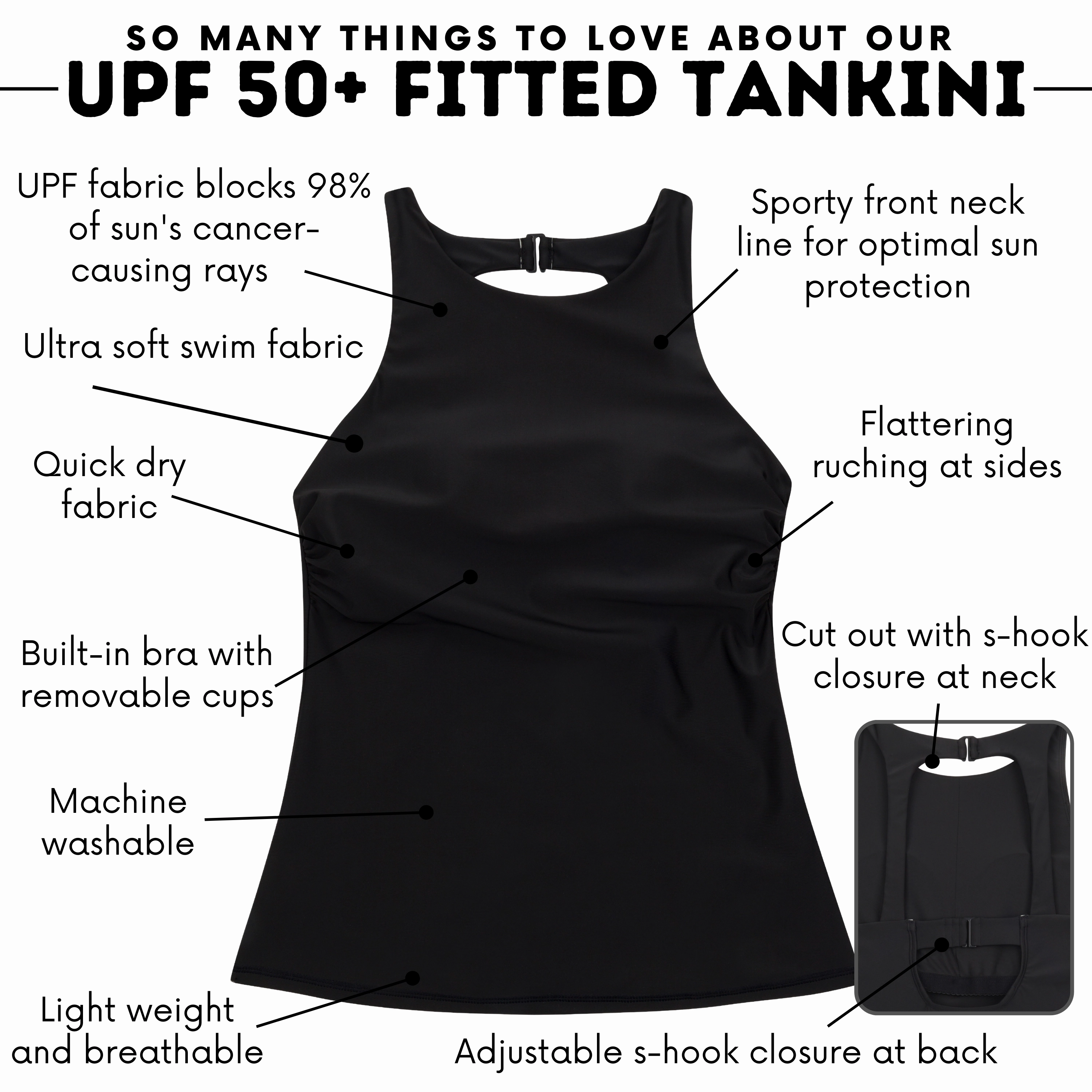 Women???s High Neck Fitted Tankini Top | ???Black???