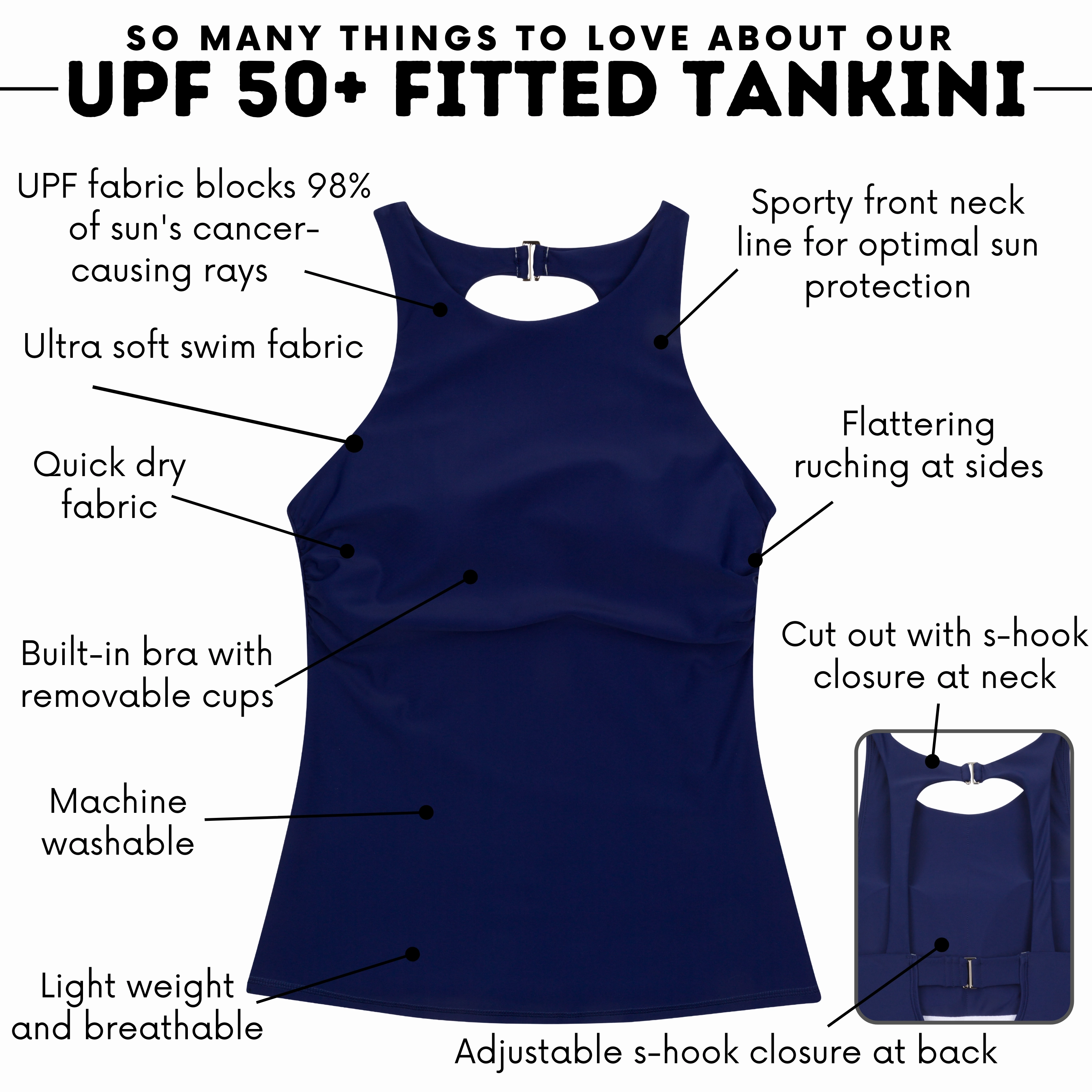 Women???s High Neck Fitted Tankini Top | ???Navy???