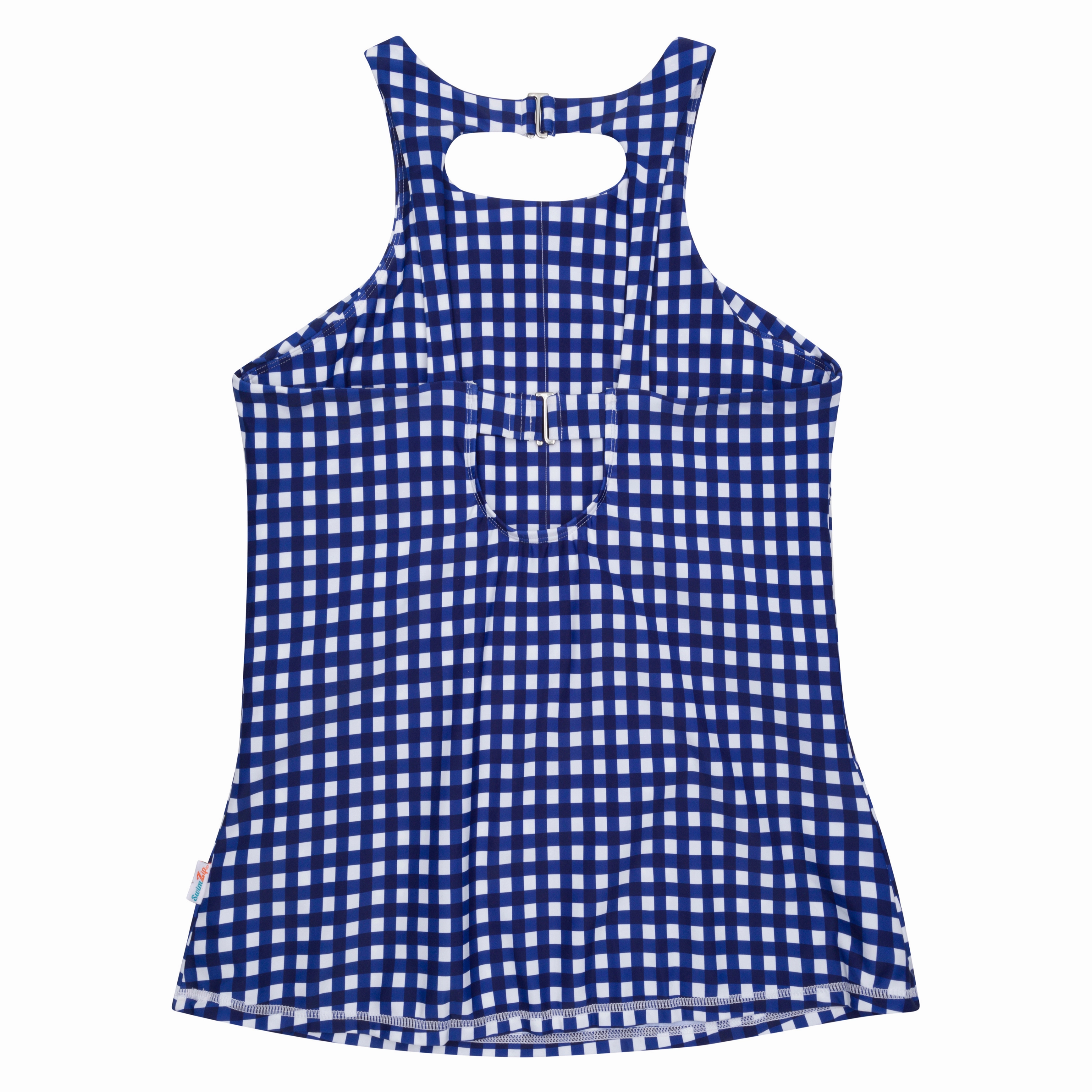 Women???s High Neck Fitted Tankini Top | ???Navy Gingham???