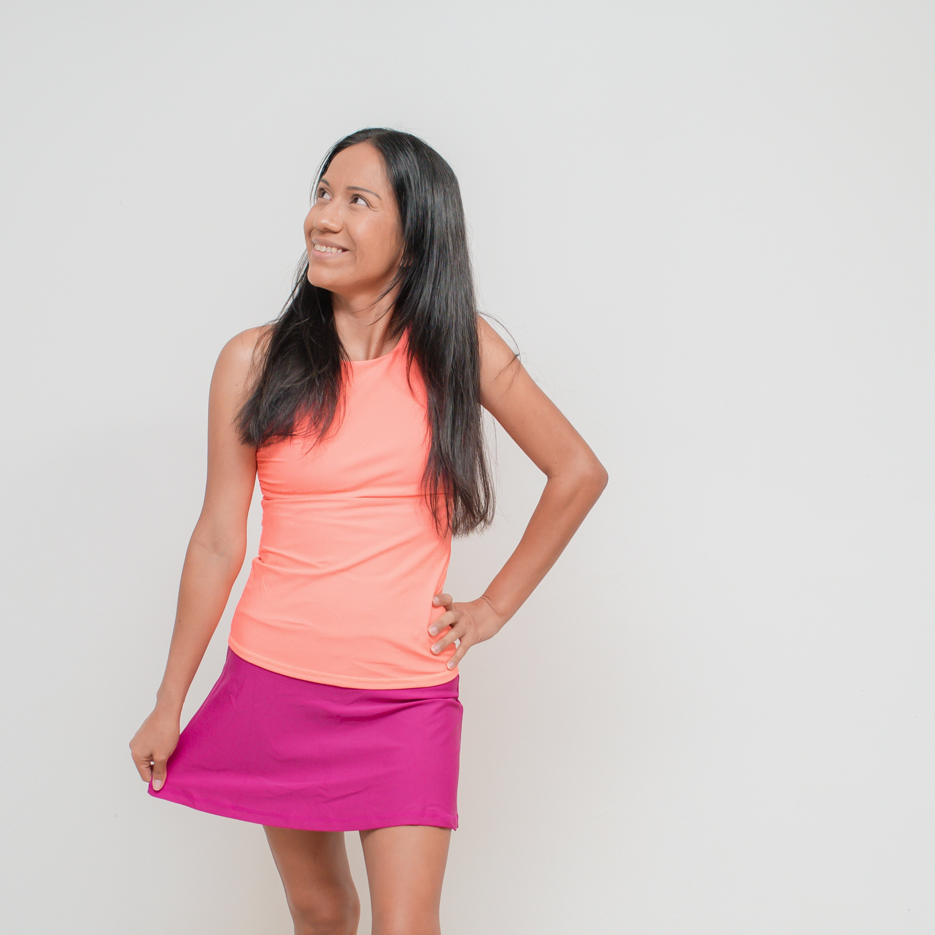 Women???s High Neck Fitted Tankini Top | ???Neon Orange"