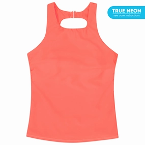 Women???s High Neck Fitted Tankini Top | ???Neon Orange"