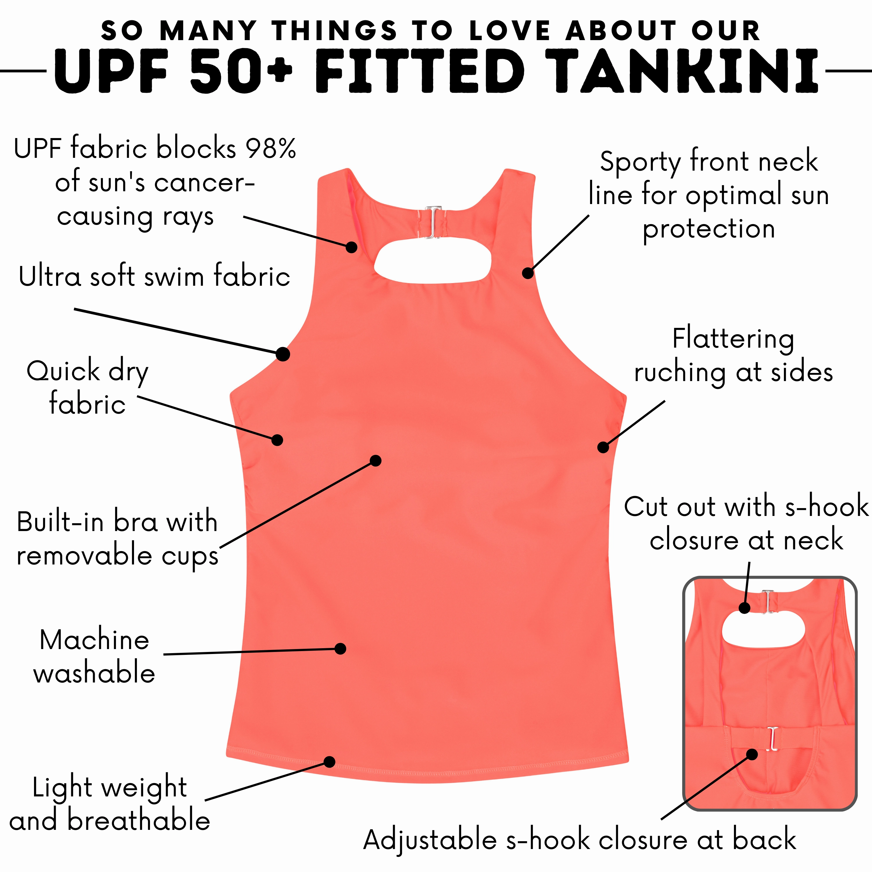 Women???s High Neck Fitted Tankini Top | ???Neon Orange"