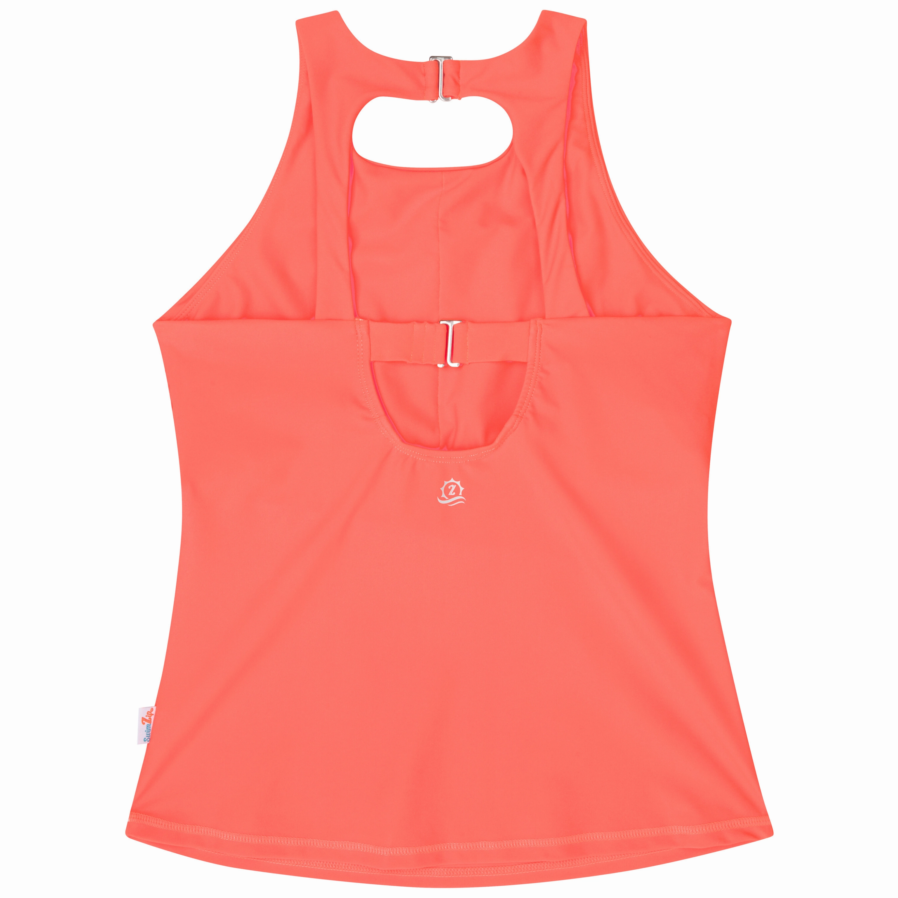 Women???s High Neck Fitted Tankini Top | ???Neon Orange"