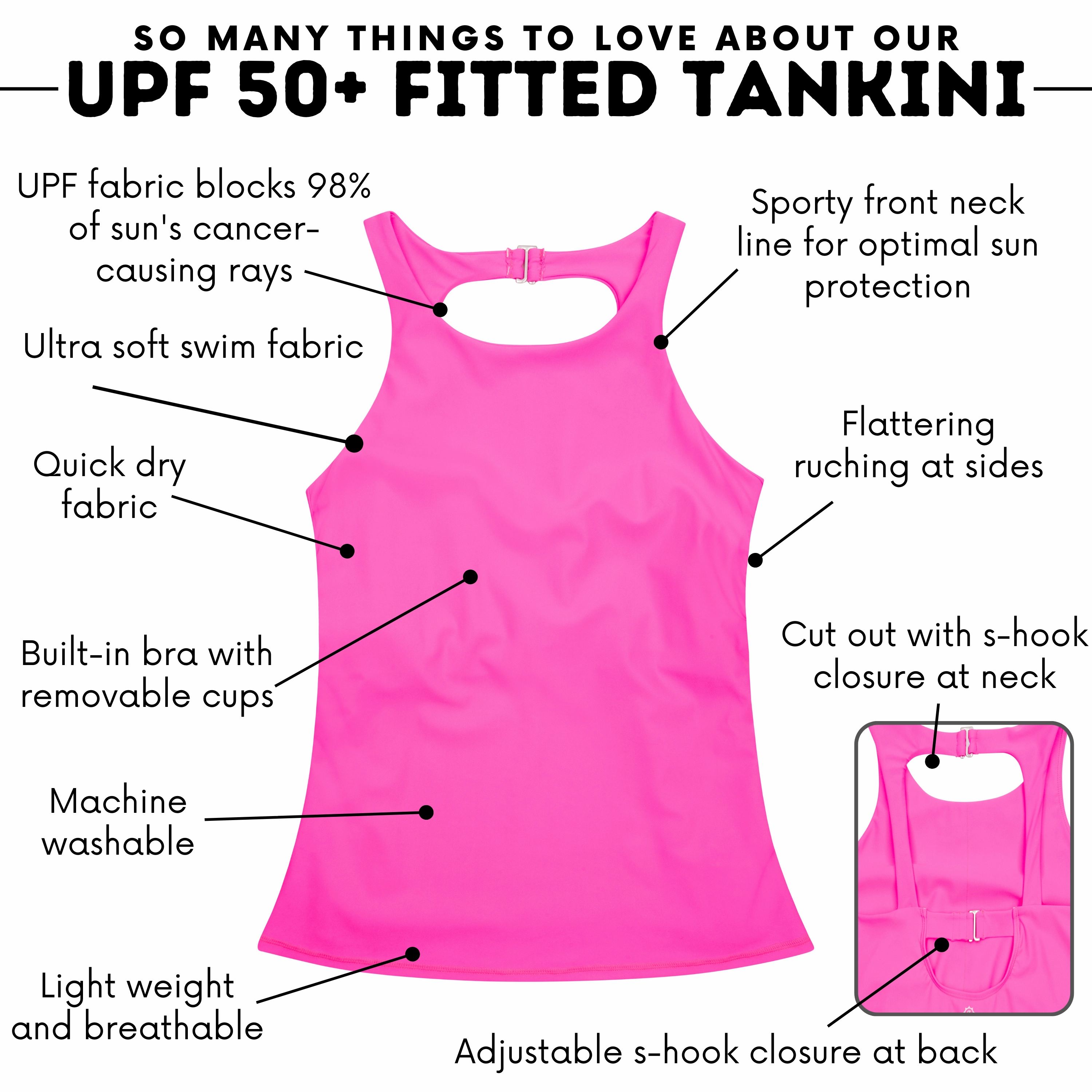 Women???s High Neck Fitted Tankini Top | ???Neon Pink???