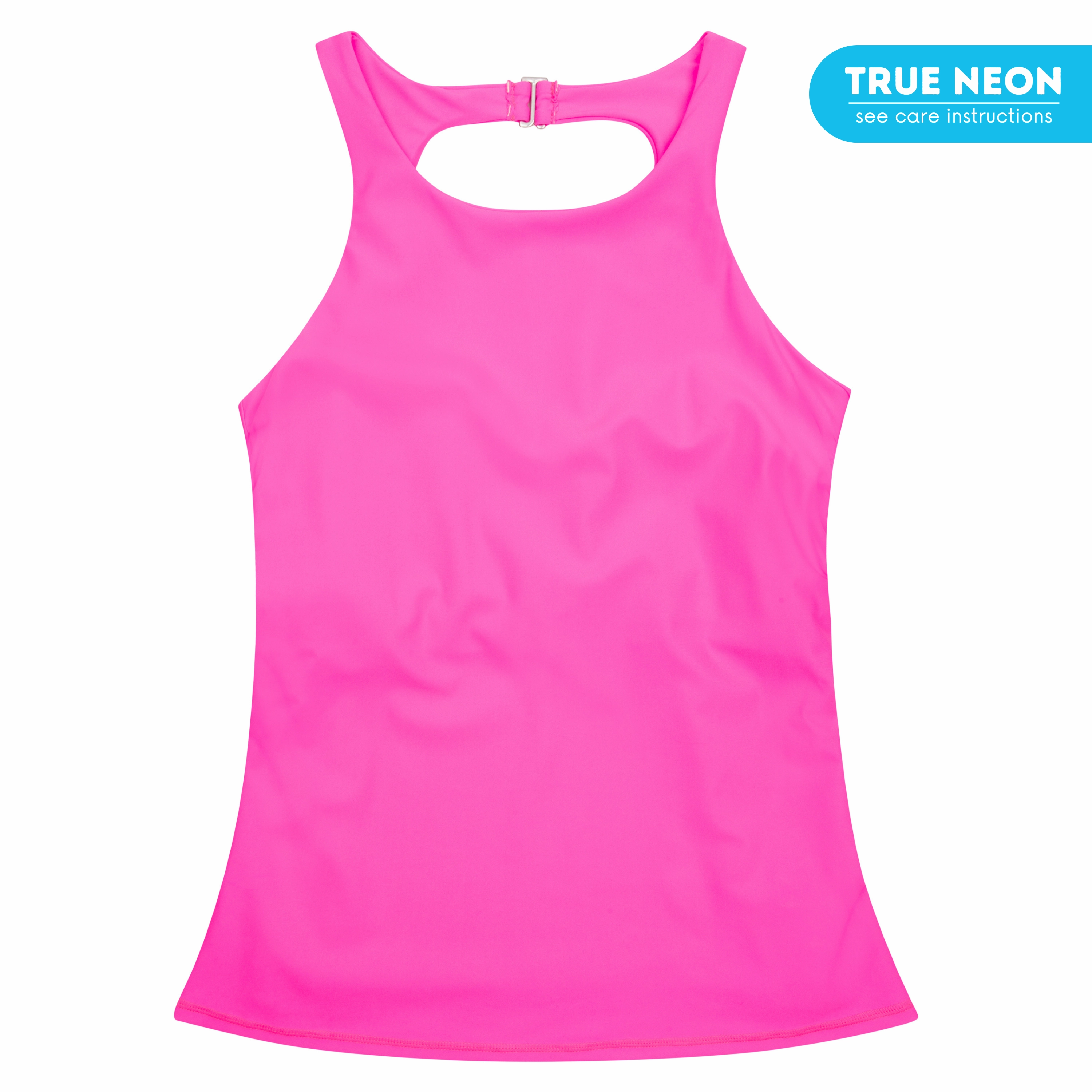 Women???s High Neck Fitted Tankini Top | ???Neon Pink???
