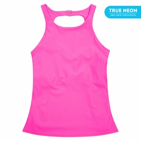 Women???s High Neck Fitted Tankini Top | ???Neon Pink???