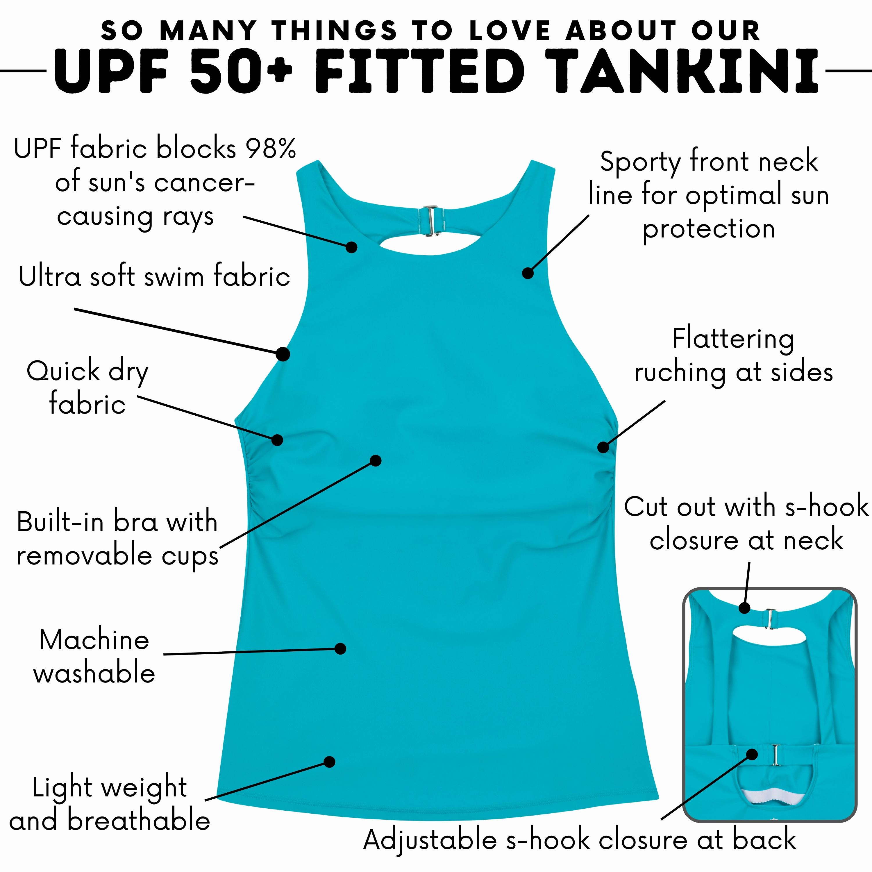 Women???s High Neck Fitted Tankini Top | ???Scuba Blue???