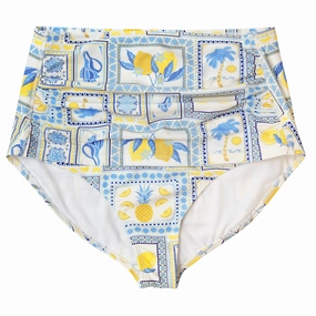 Women???s High-Waisted Bikini Bottoms | ???Mediterranean Lemon??? Print