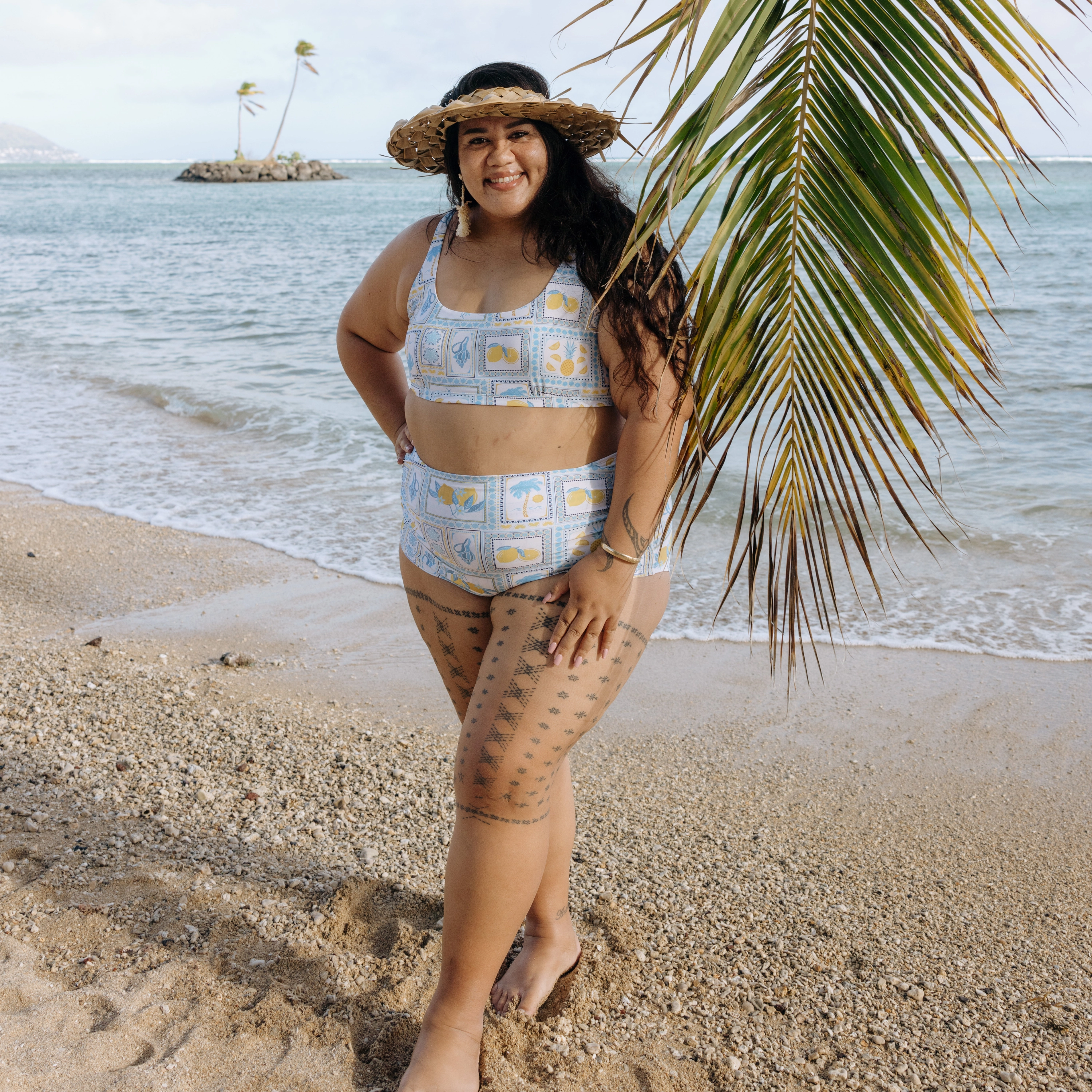 Women???s High-Waisted Bikini Bottoms | ???Mediterranean Lemon??? Print