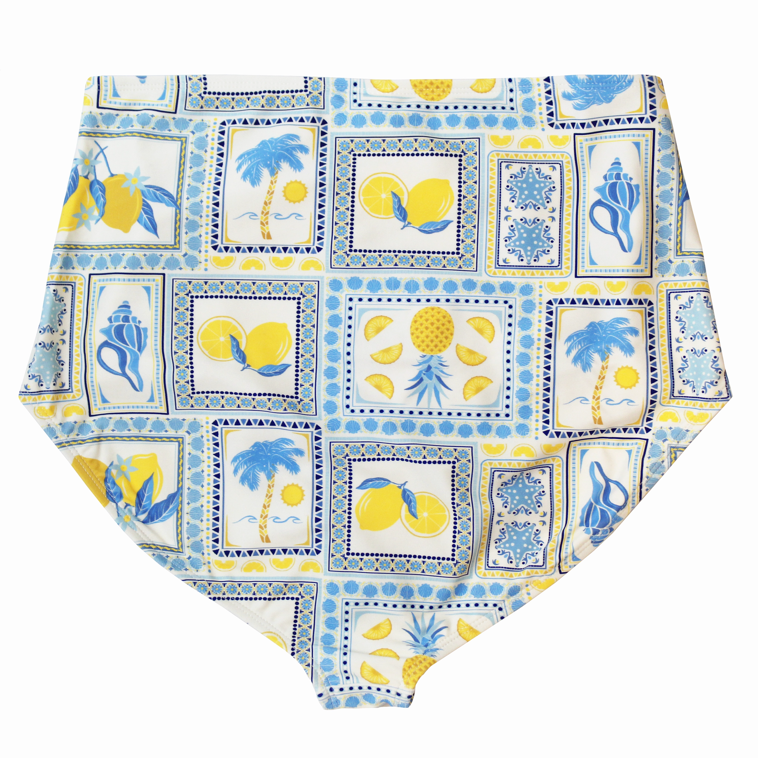 Women???s High-Waisted Bikini Bottoms | ???Mediterranean Lemon??? Print