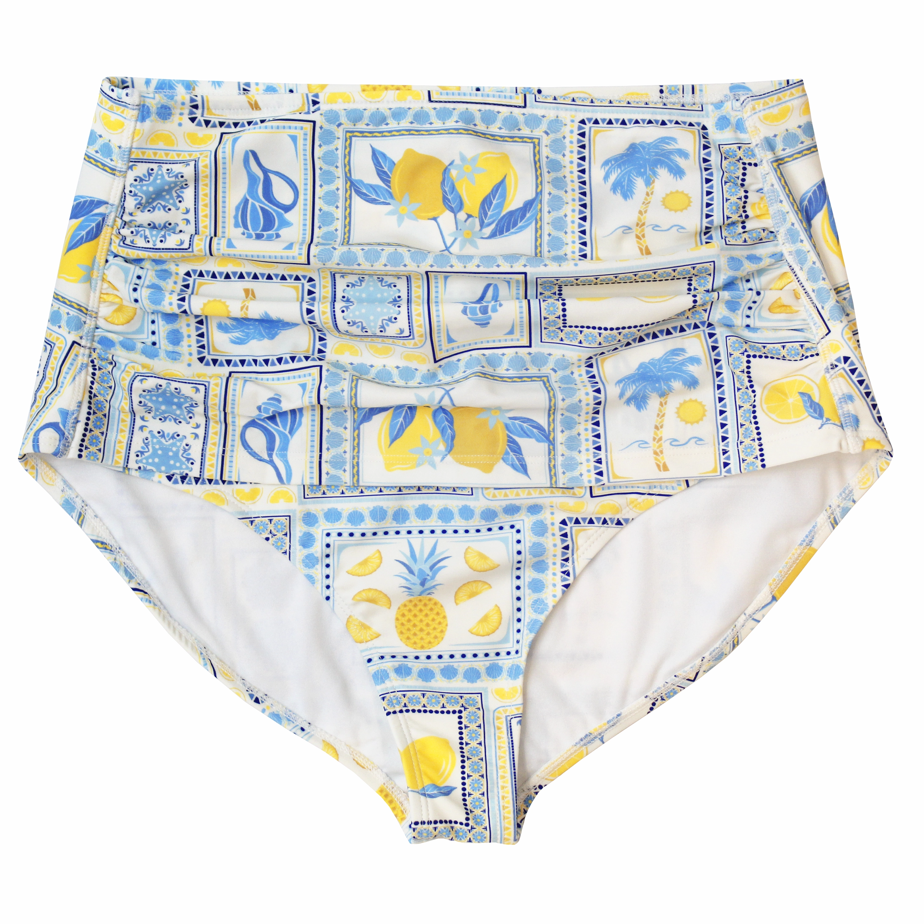Women???s High-Waisted Bikini Bottoms | ???Mediterranean Lemon??? Print