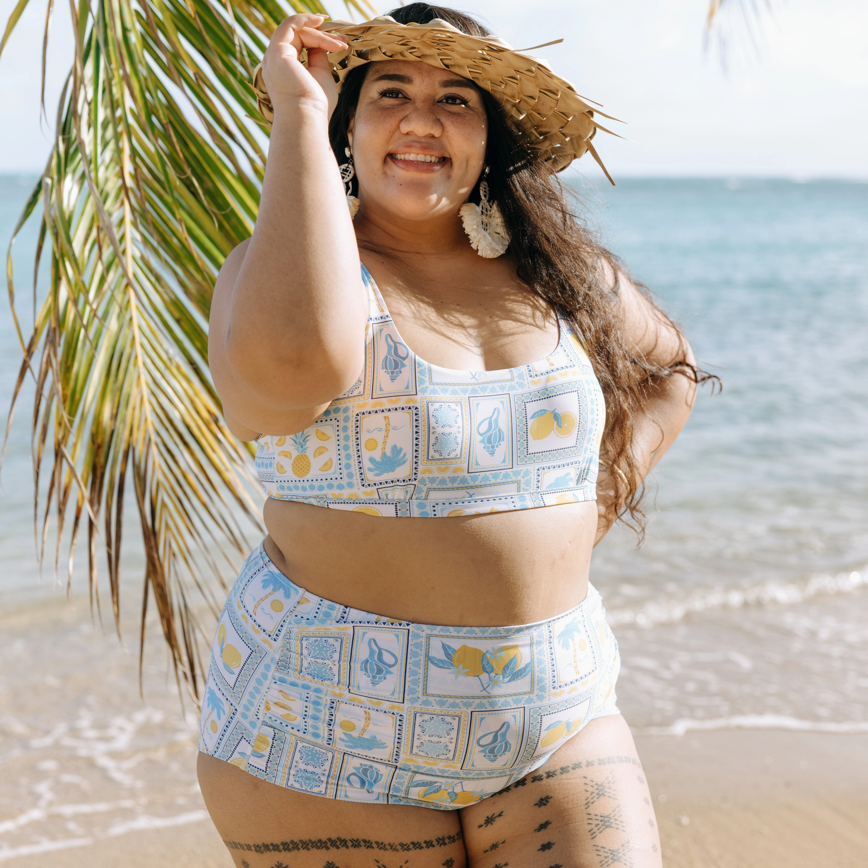 Women???s High-Waisted Bikini Bottoms | ???Mediterranean Lemon??? Print