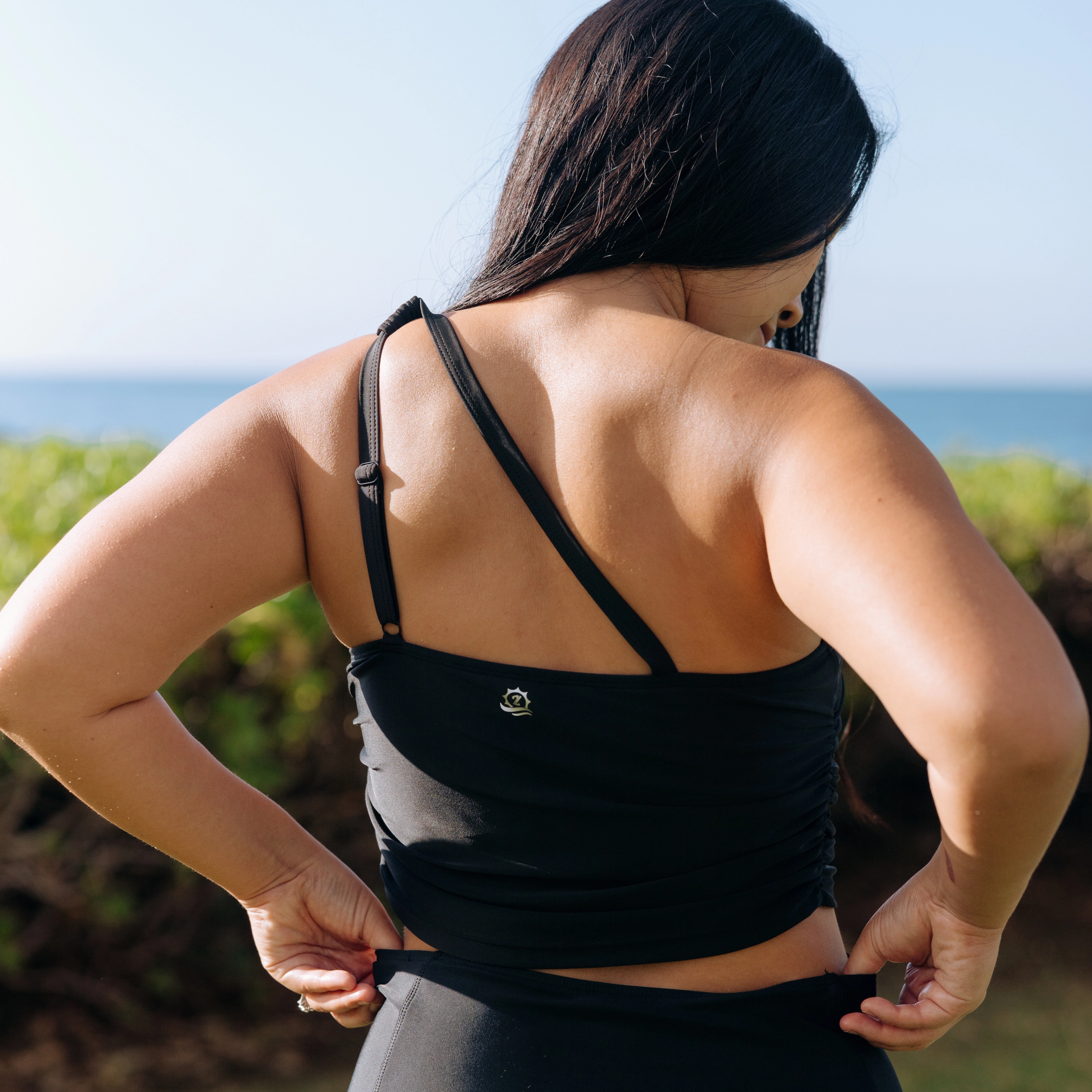 Women???s One Shoulder Crop Tankini Top | ???Black???