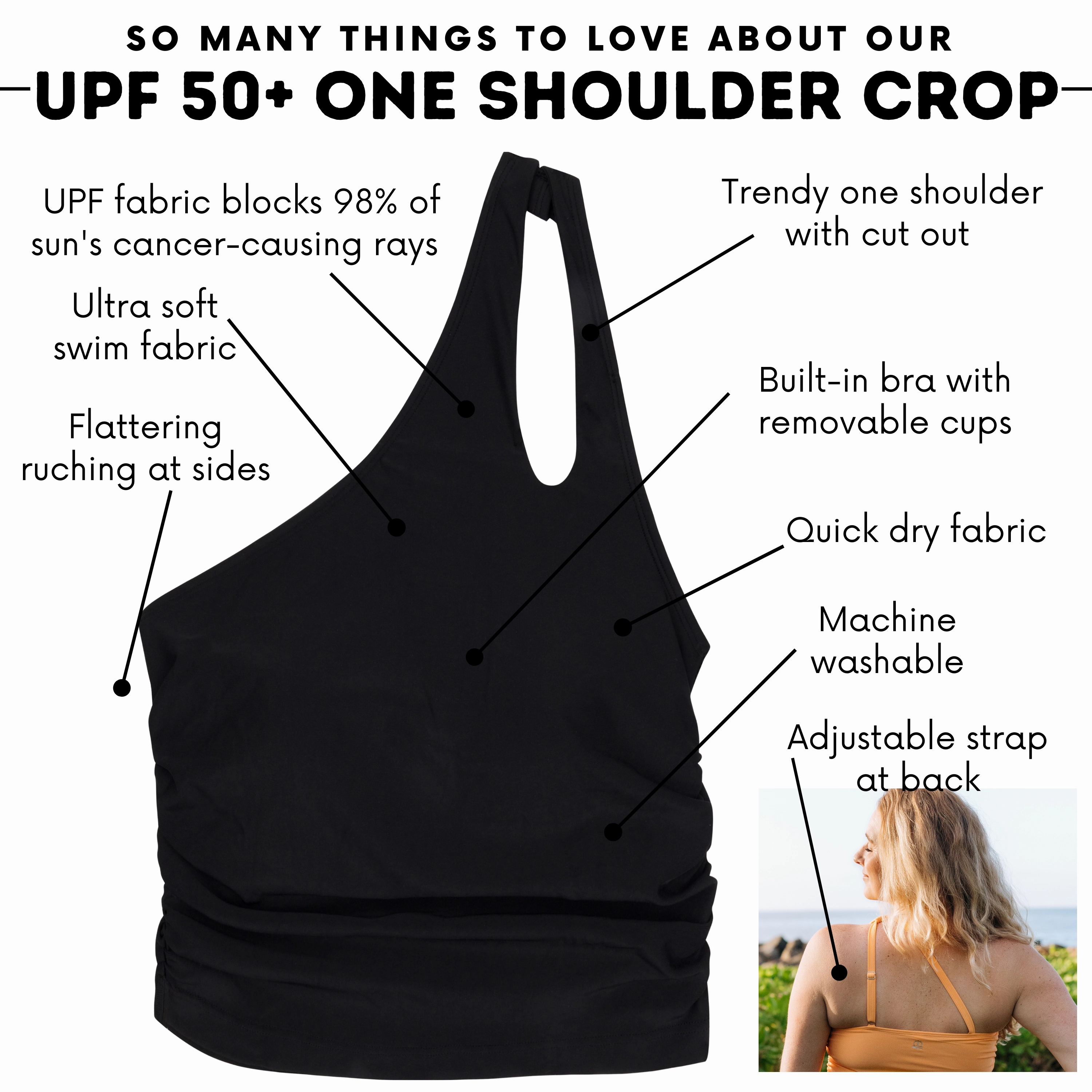 Women???s One Shoulder Crop Tankini Top | ???Black???