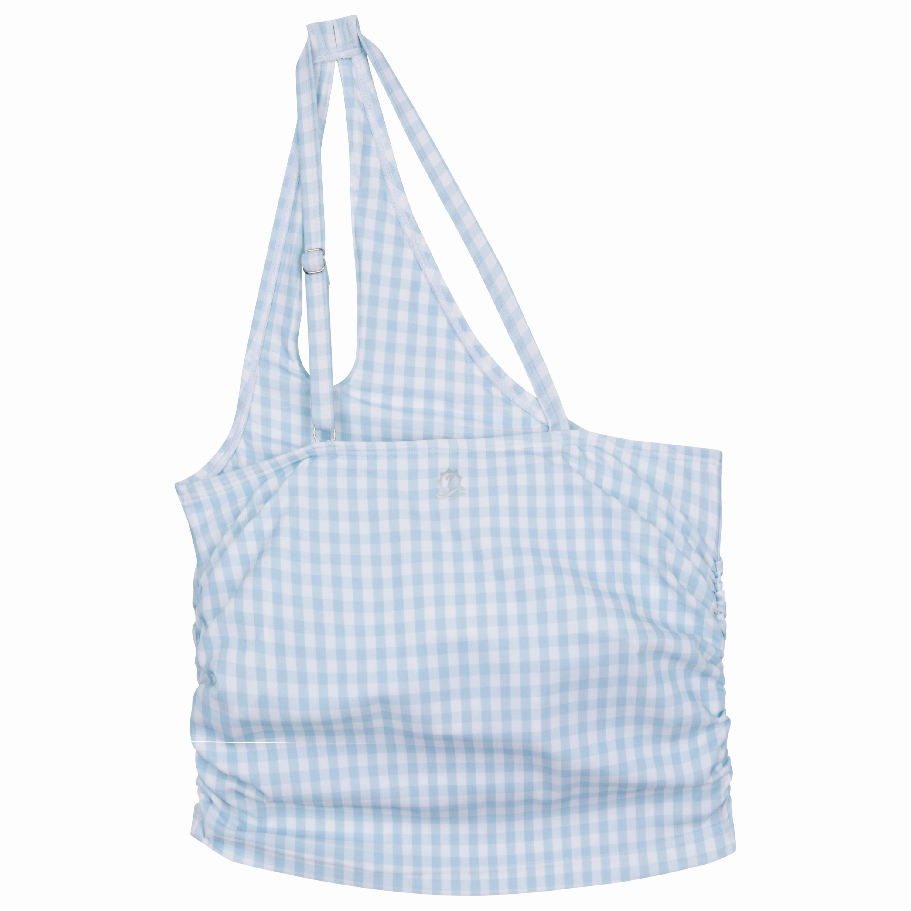 Women???s One Shoulder Crop Tankini Top | ???Blue Gingham???