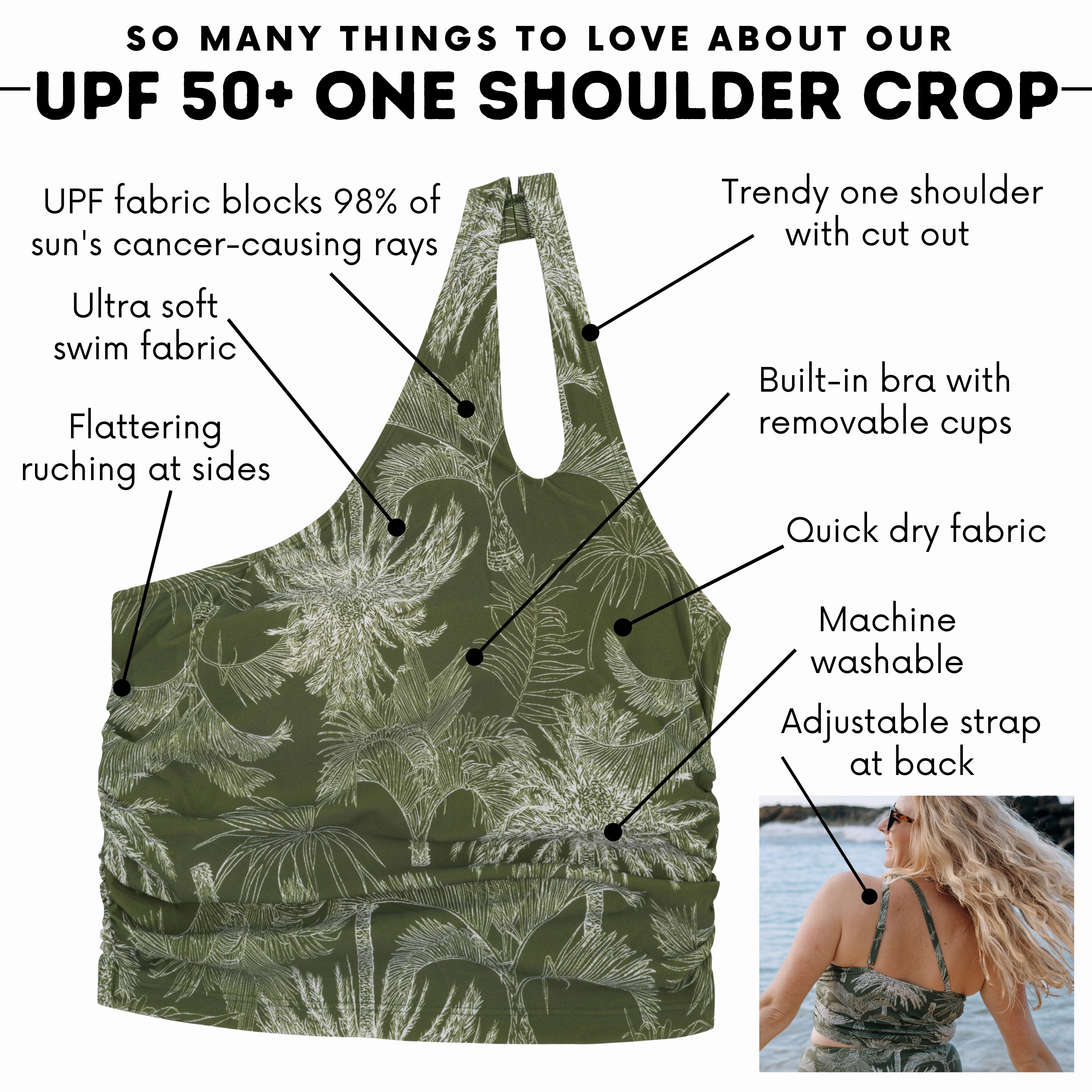 Women???s One Shoulder Crop Tankini Top | ???Hawaiian Rainforest???