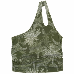 Women???s One Shoulder Crop Tankini Top | ???Hawaiian Rainforest???