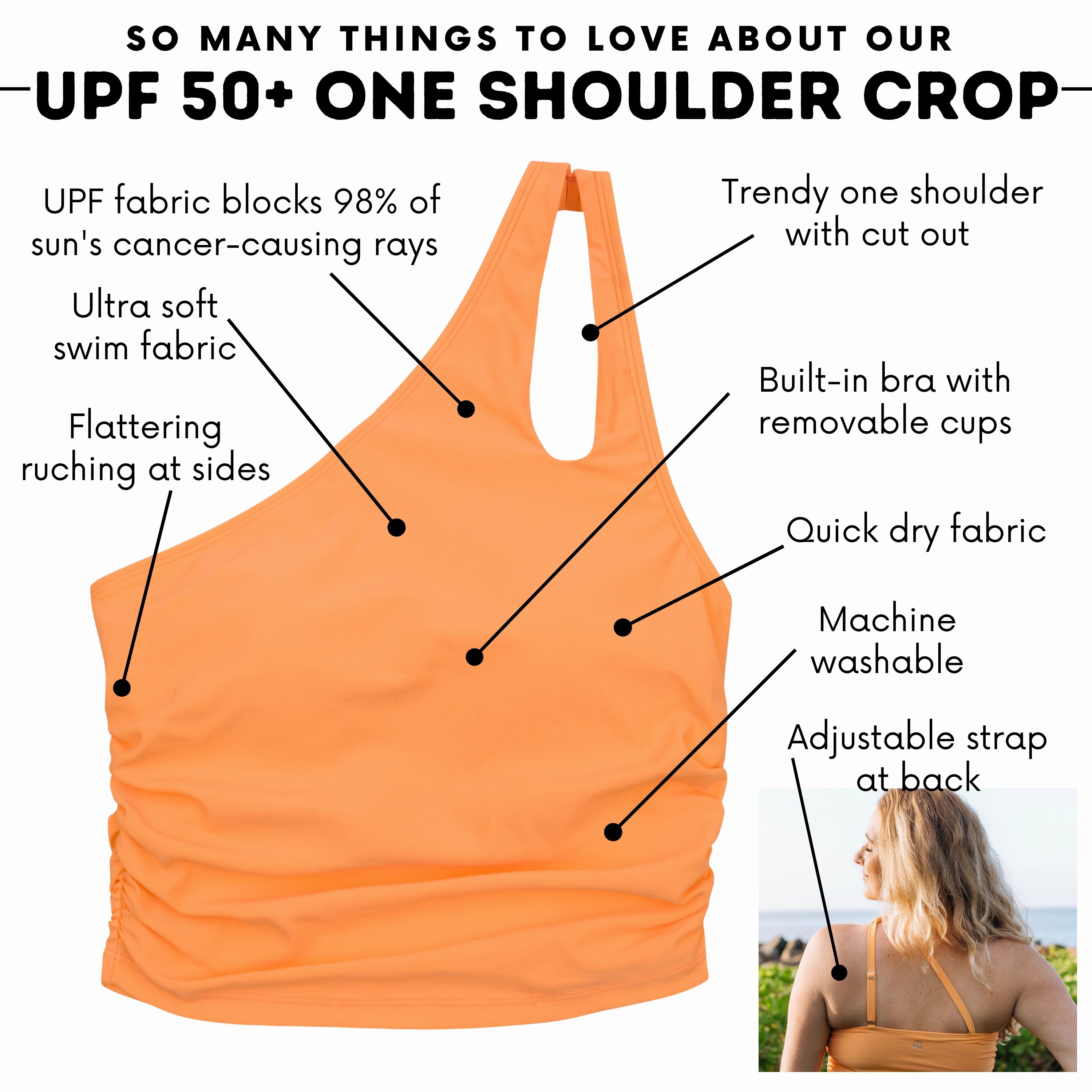 Women???s One Shoulder Crop Tankini Top | ???Paradise Orange???
